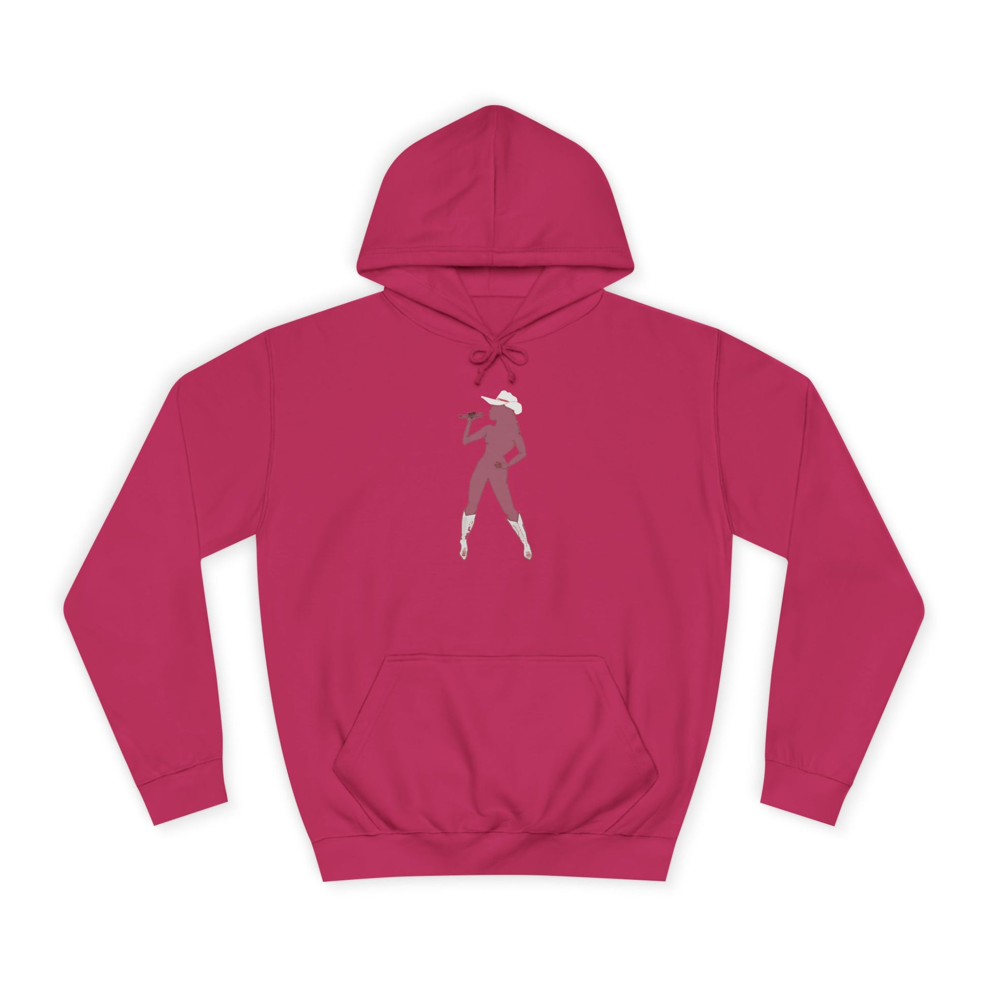 Magenta Bey Country Hoodie flat back view hood up.