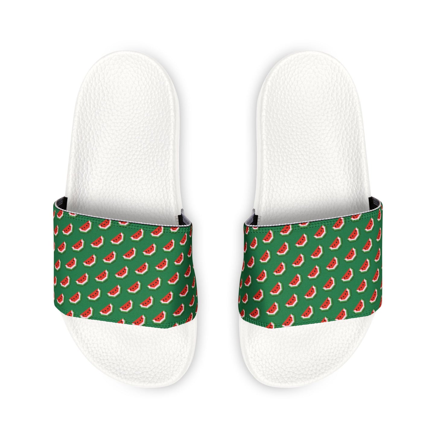 Side view of Watermelon White Slide Sandal with patterned strap.