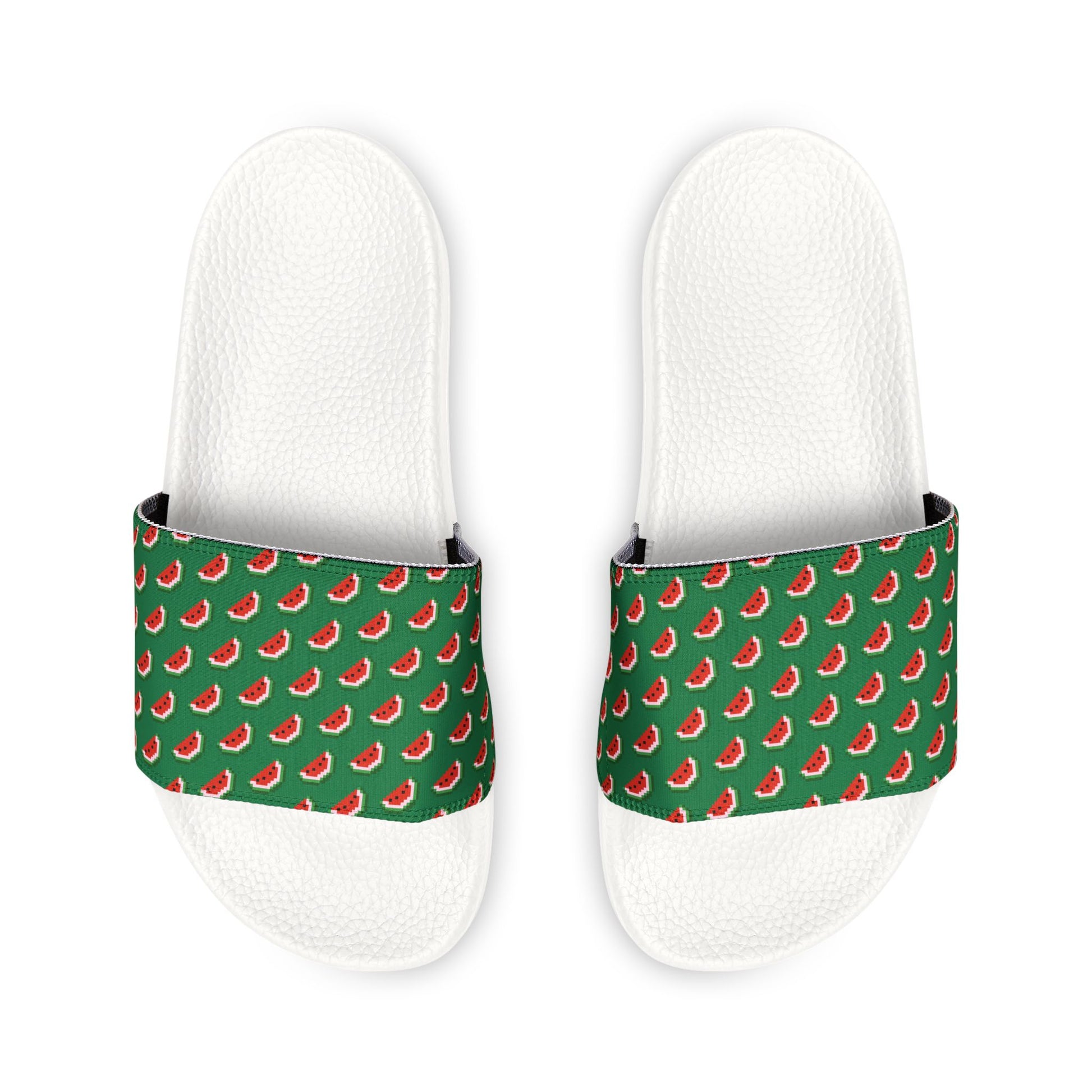 Side view of Watermelon White Slide Sandal with patterned strap.