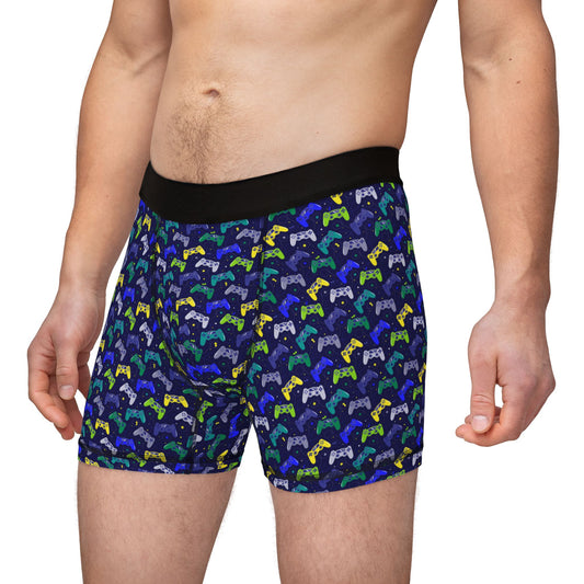 Front view of Gamer Men’s Boxers with colorful retro game controller print.