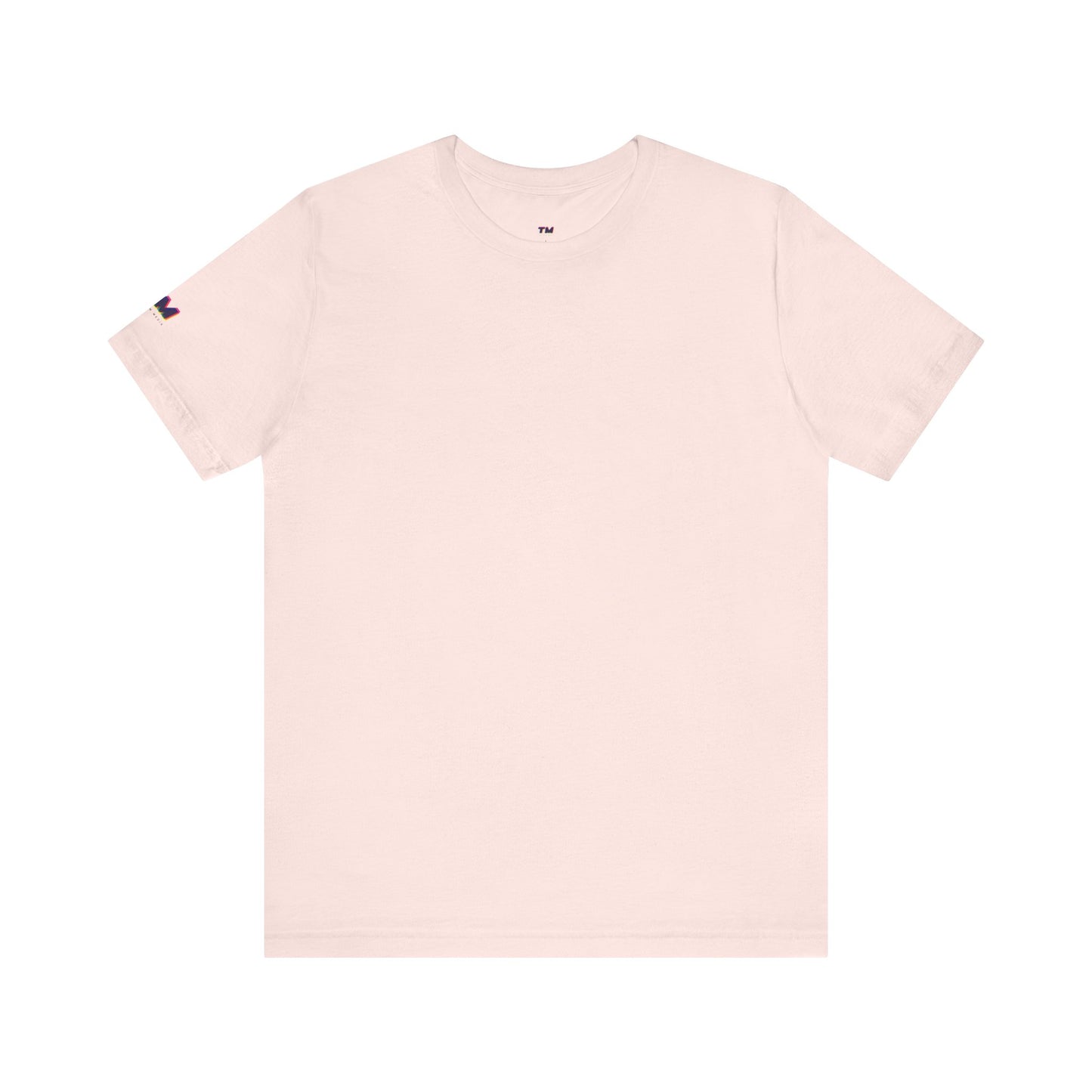 Light pink t-shirt with small logo on a white background