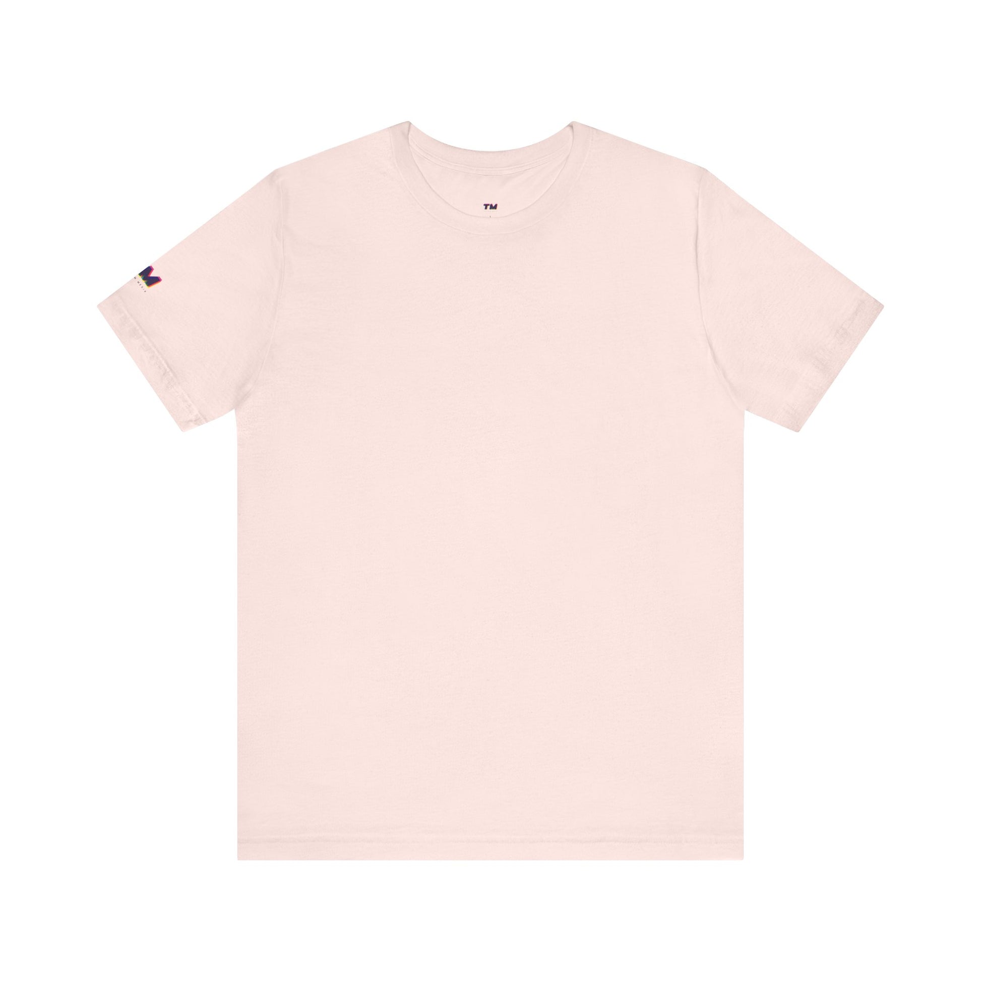 Light pink t-shirt with small logo on a white background