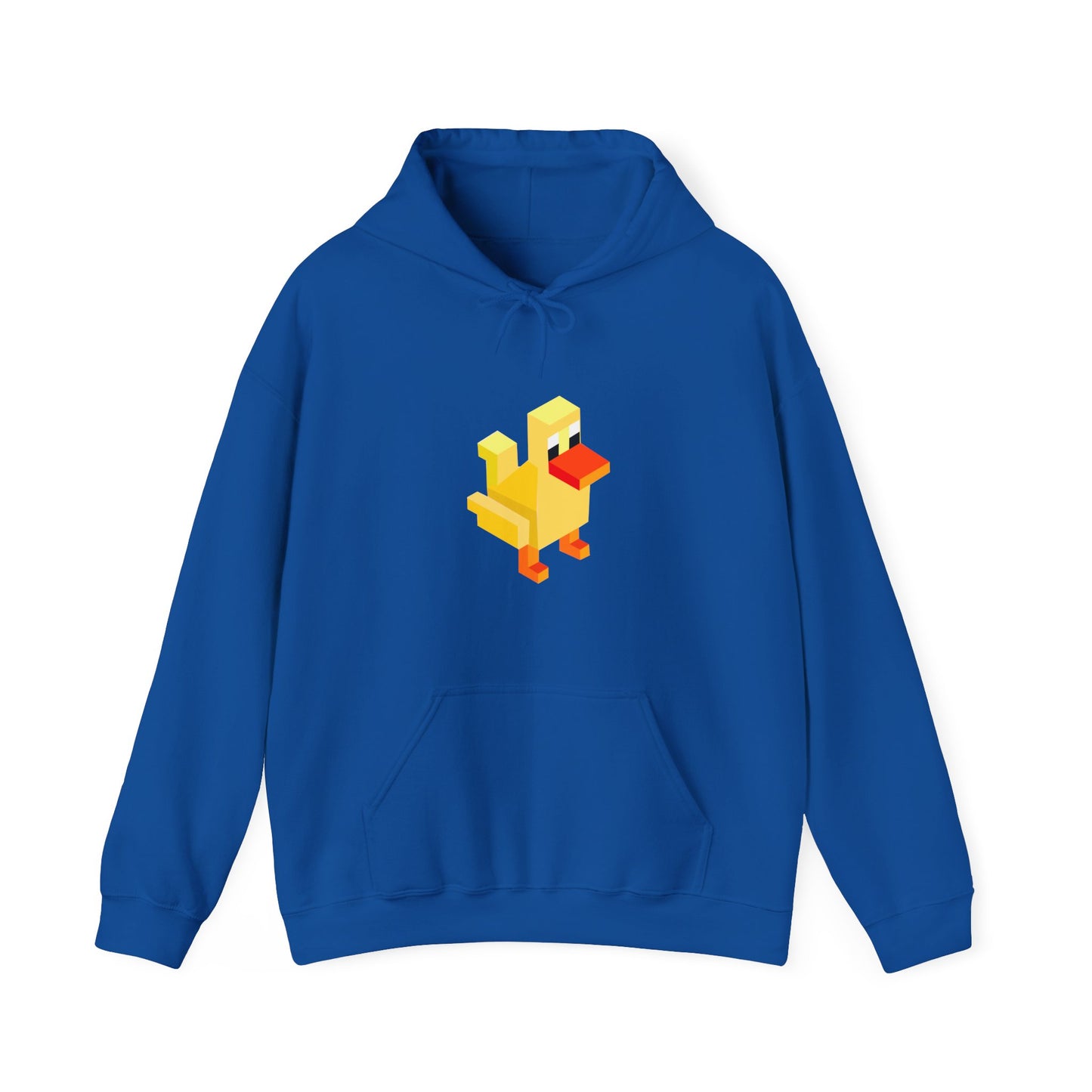 Blue retro pixel duck hoodie, unisex gaming sweatshirt, arcade inspired streetwear apparel