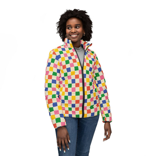 Women's Puffer Jacket - Colored Chess Pattern Skaters Apparel