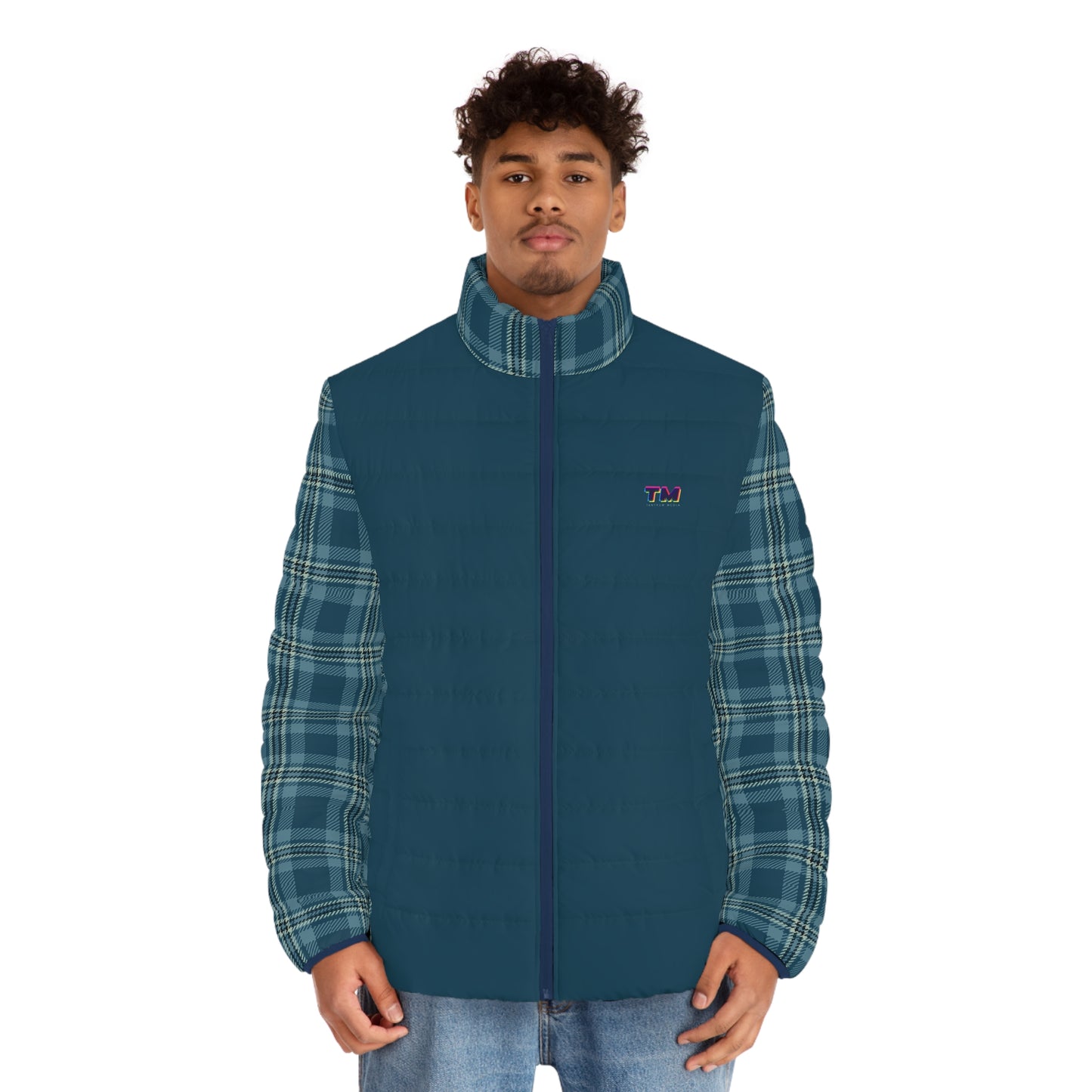 Blue Plaid Men's Puffer Jacket