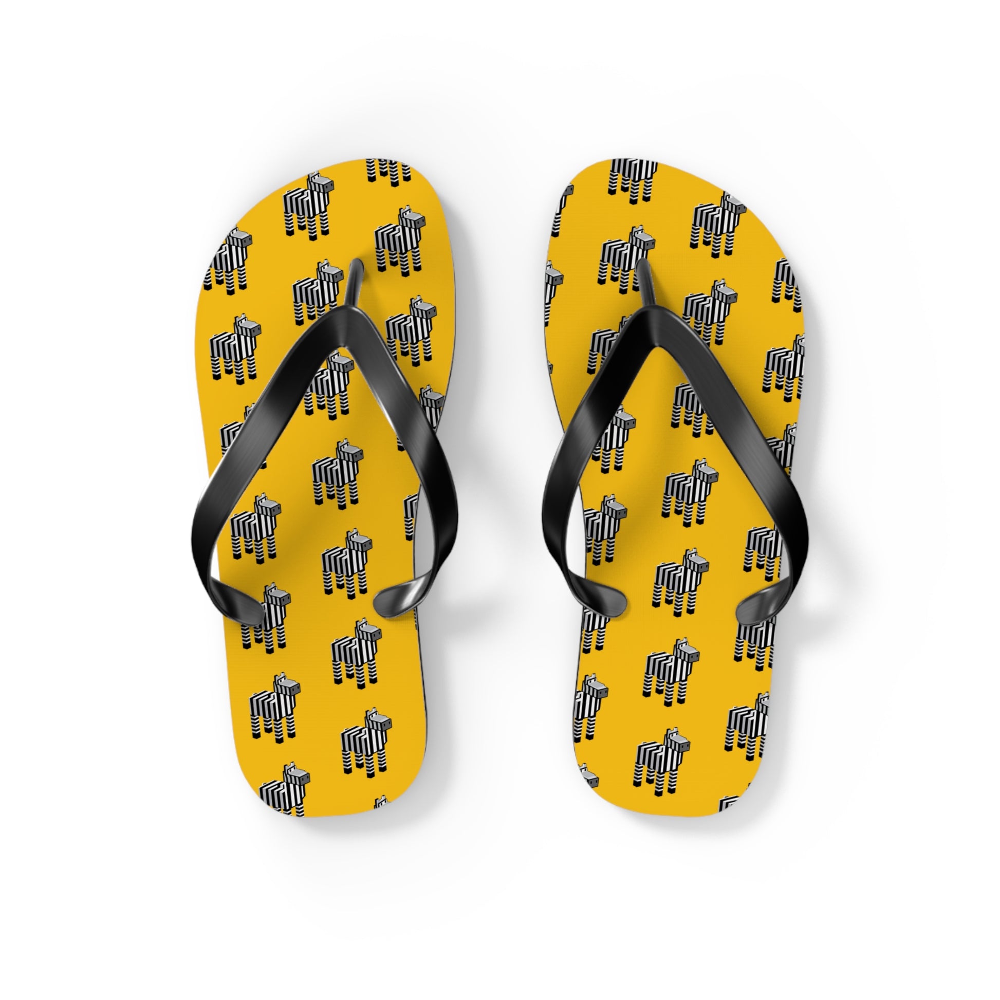 Top view of Arcade Zebra Flip Flops showing zebra print design and black straps.
