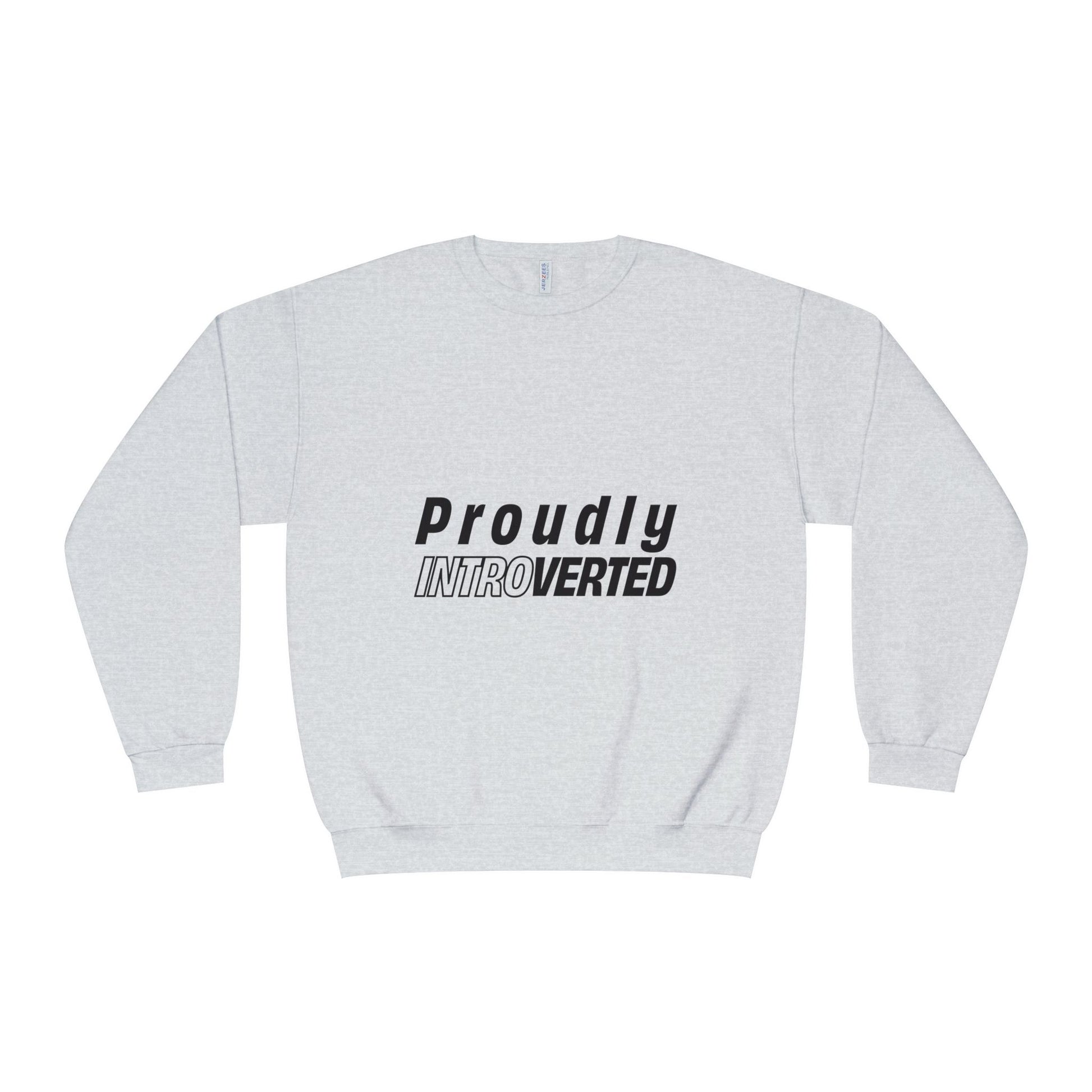 Grey Proudly Introverted Sweatshirt folded flat, logo clearly visible