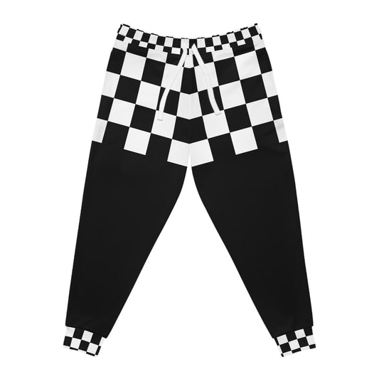 Black and white checkered pants on a white background