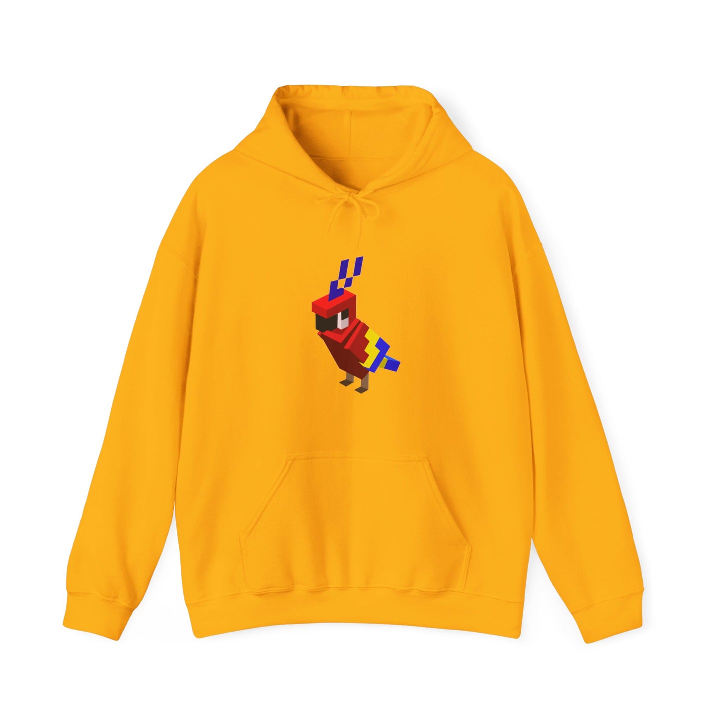 Arcade Parrot Hooded Sweatshirt – Retro Gaming Hoodie in yellow, front view