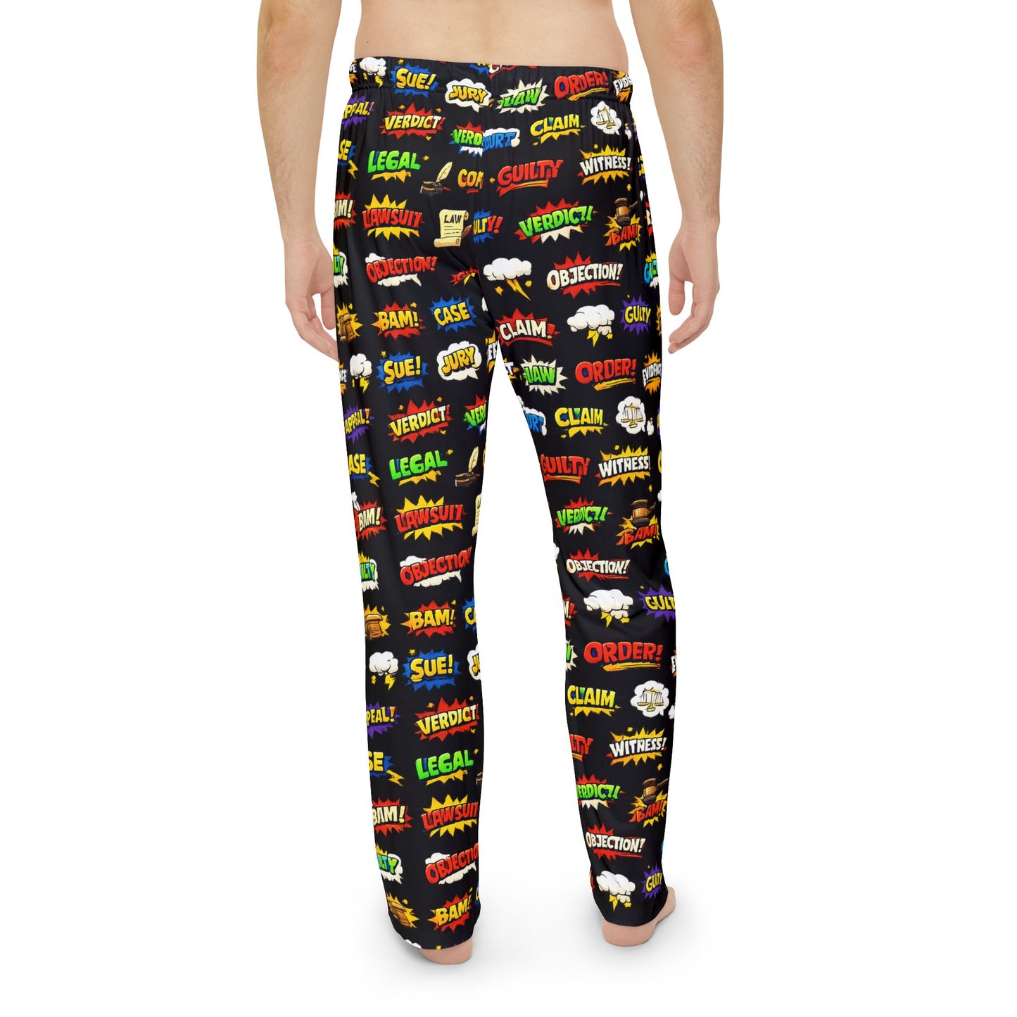 Side view of men’s legal pajama pants showing relaxed fit and elastic waistband