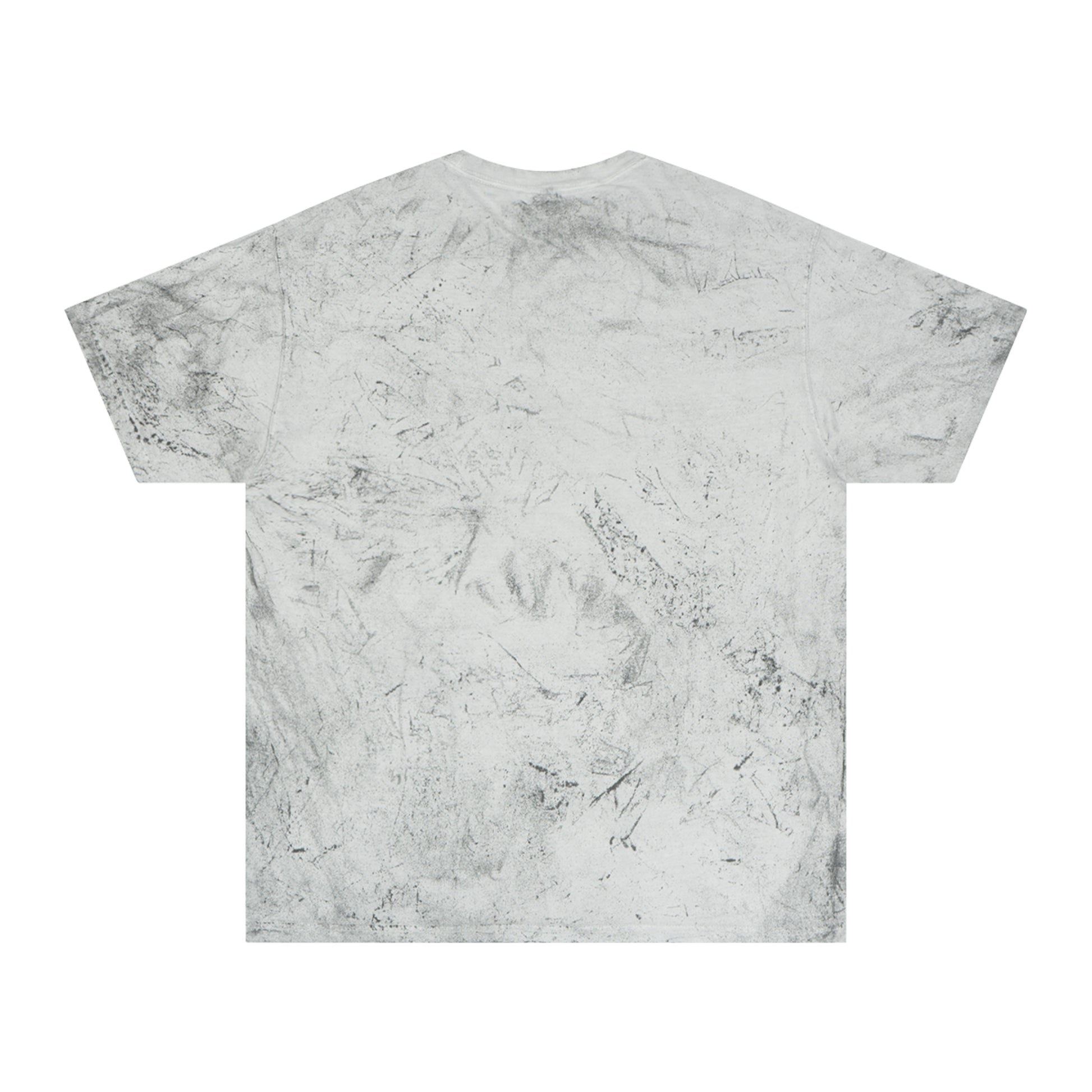 Flat lay of gray tie-dye Introverted Color Blast T-Shirt back view