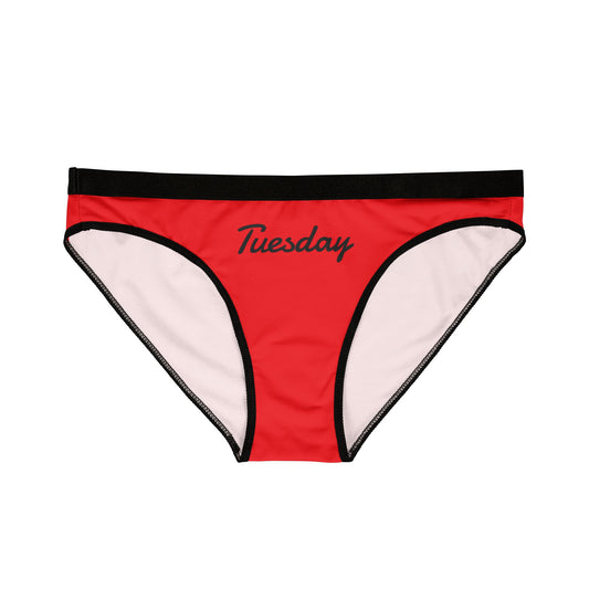 Red underwear with 'Tuesday' text on a white background