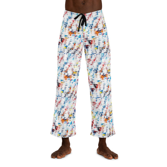 Model wearing Hip Tie Dye Men’s Pajama Pants front view with drawstring waist and colorful print