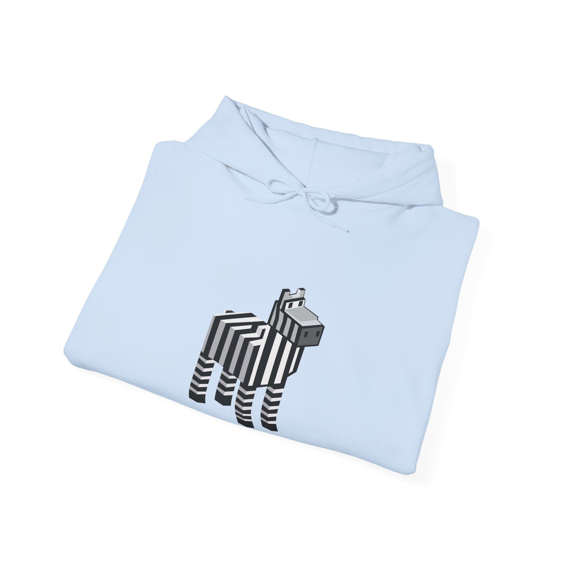Arcade Zebra Hooded Sweatshirt – Retro Gaming Pixel Hoodie folded showing pixel zebra print