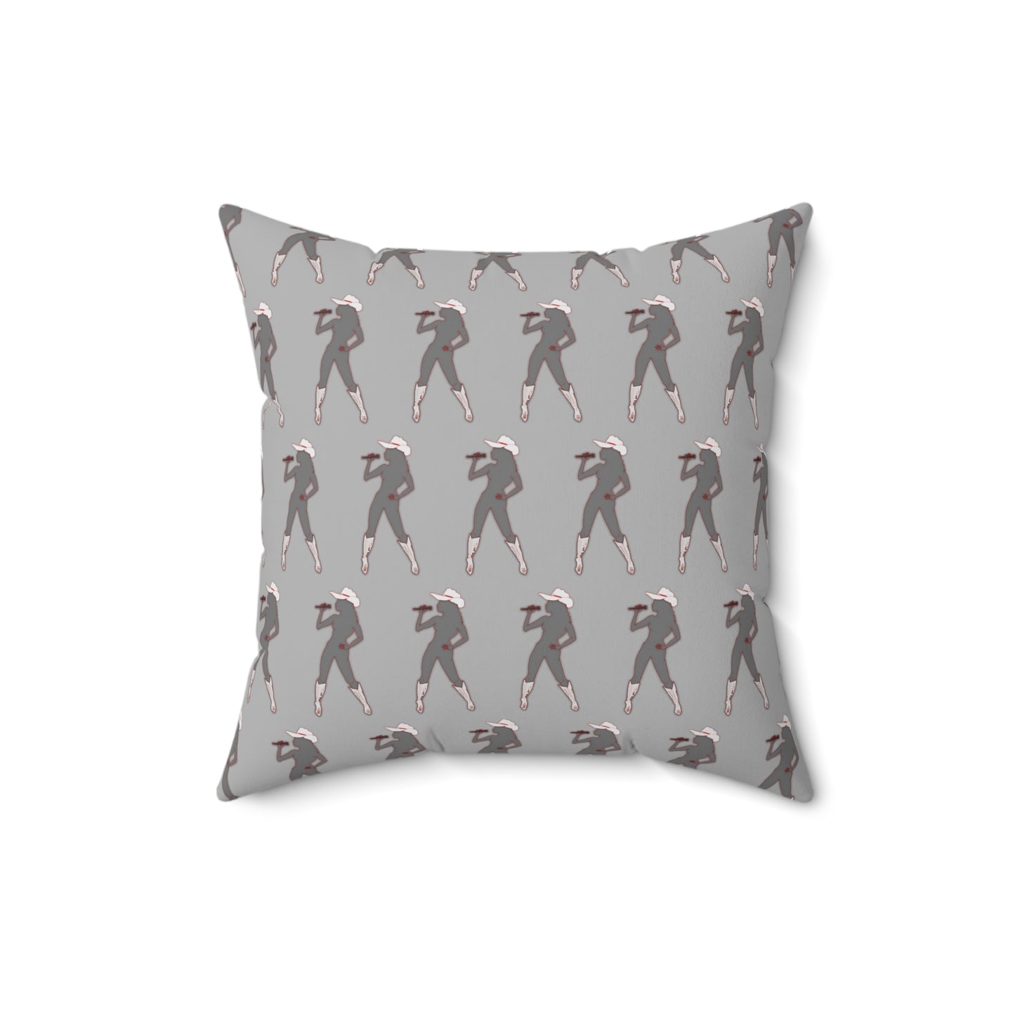 Gray pillow with dancer pattern on a white background