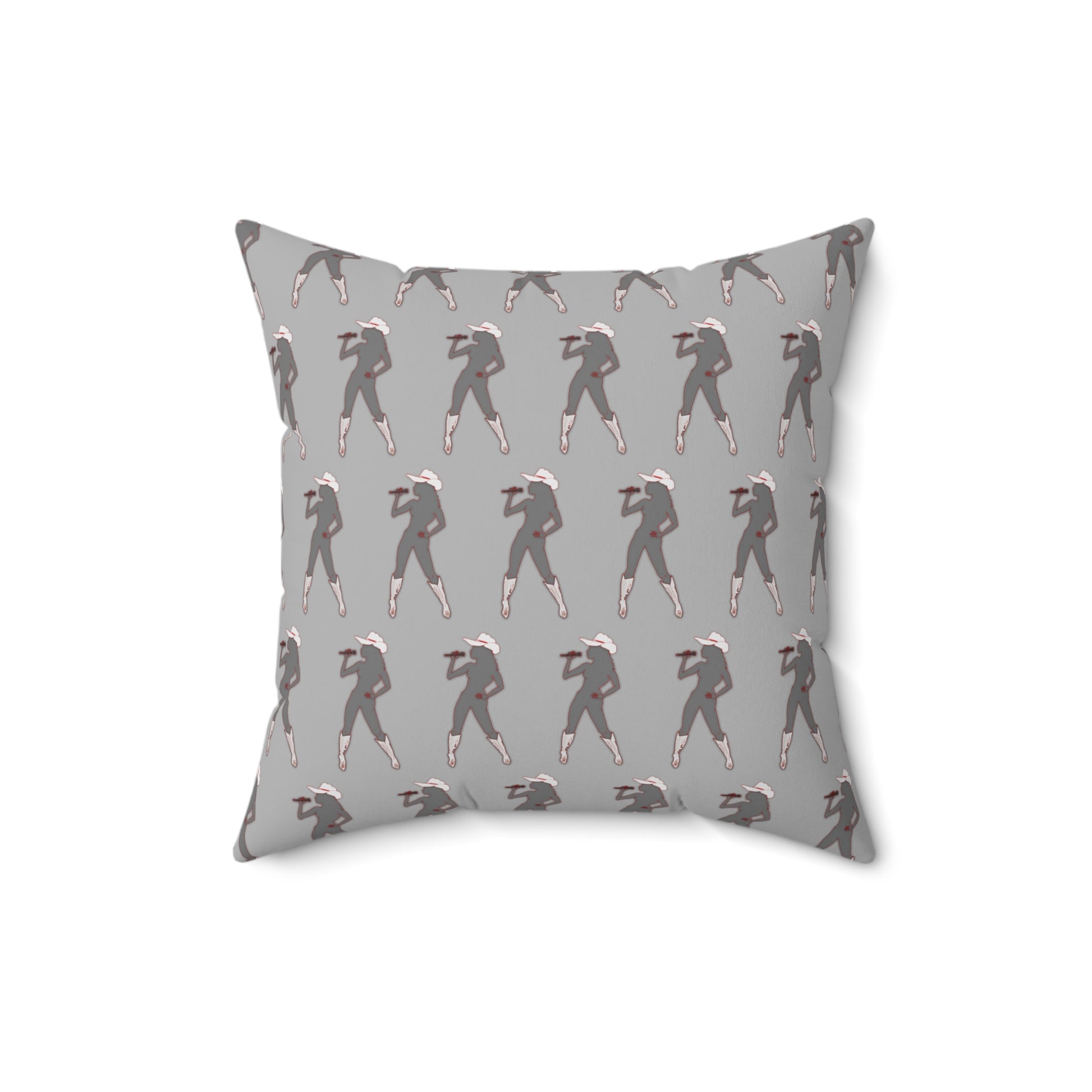 Gray pillow with dancer pattern on a white background