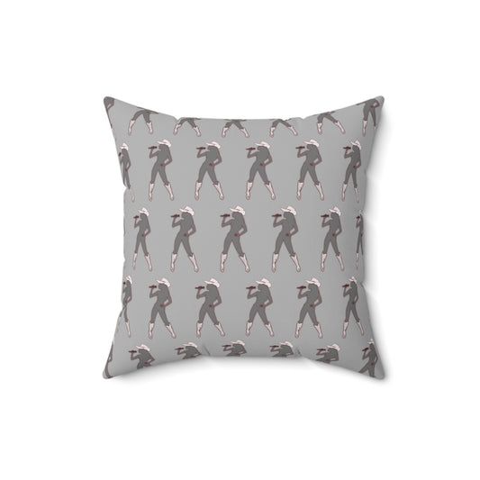 Gray pillow with dancer pattern on a white background