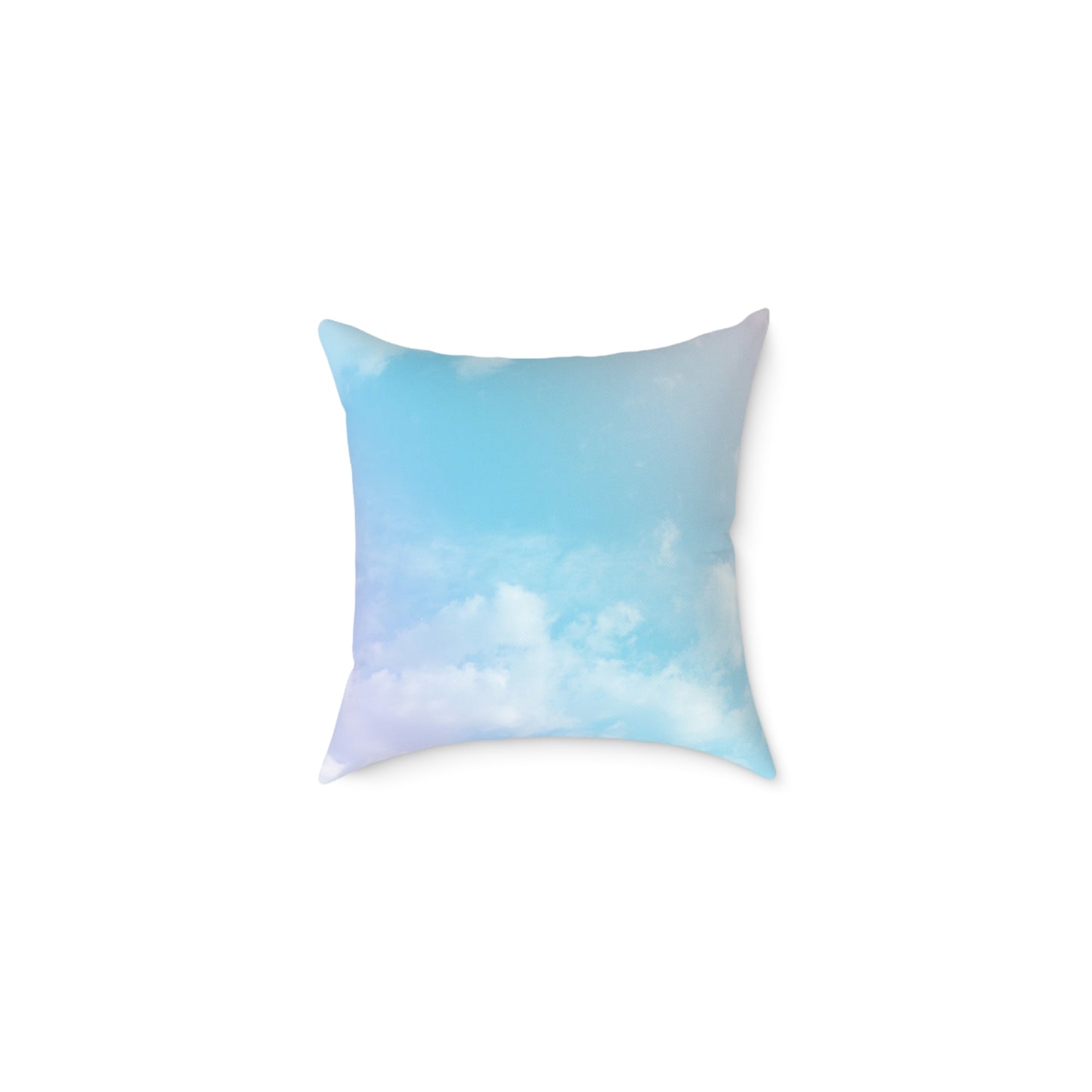 Back view of Cupid Slayer throw pillow showing a soft pastel sky gradient with no graphic.