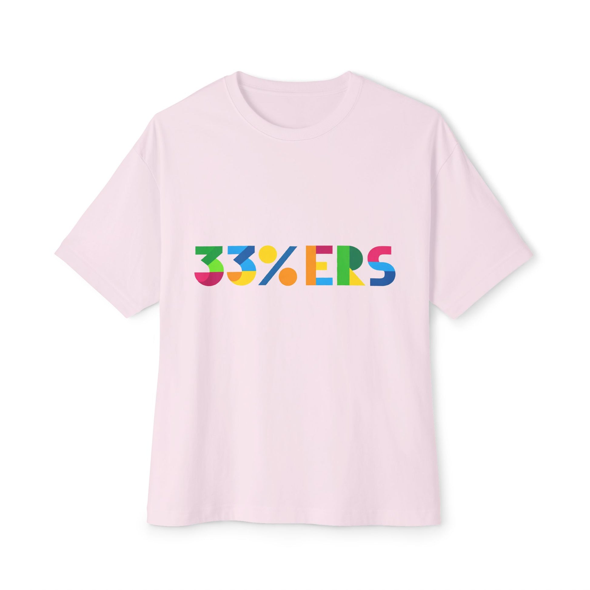 33%ers unisex t-shirt pink front view colorful graphic boxy fit cotton tee