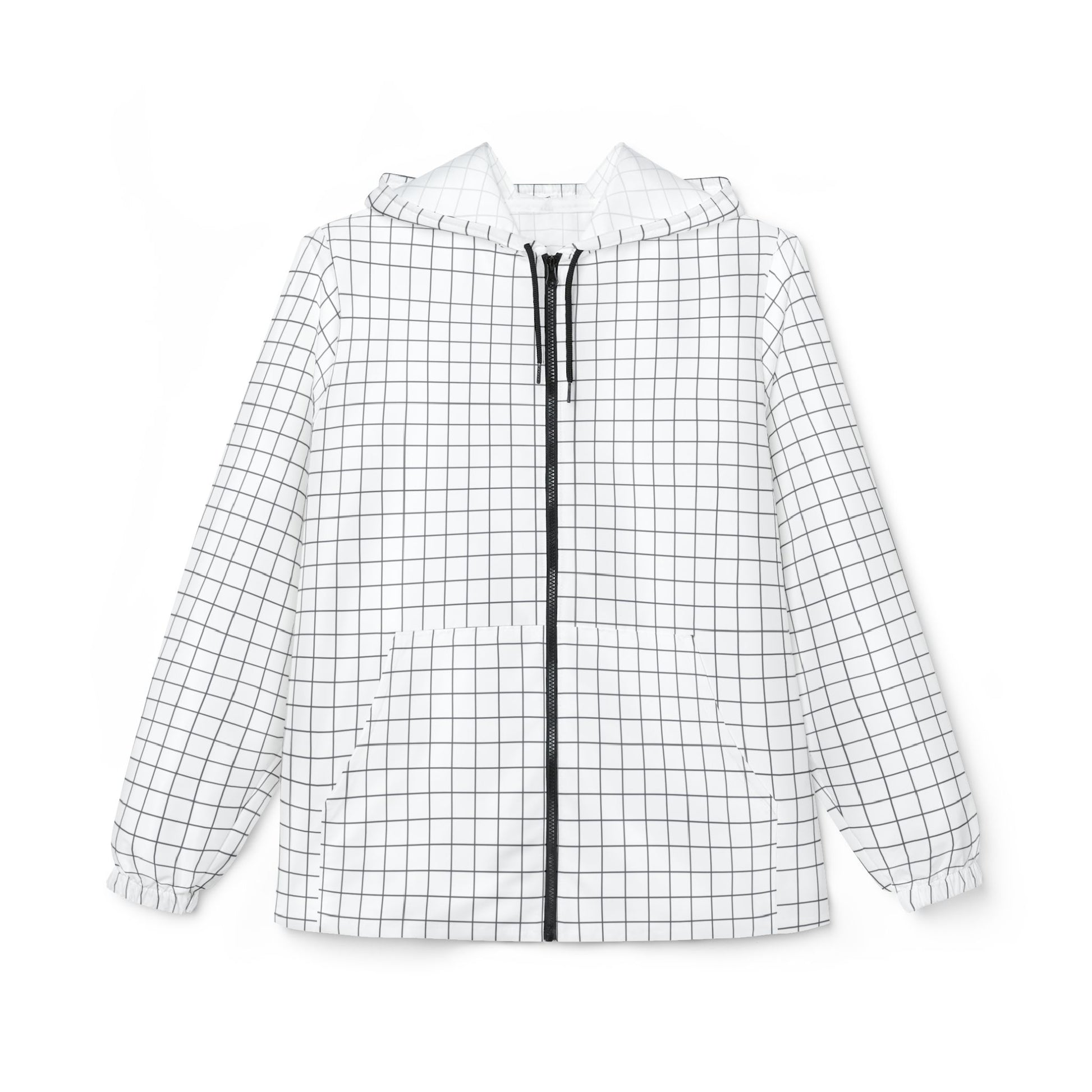 Front view of Grid Windbreaker Jacket in black-and-white geometric grid pattern.