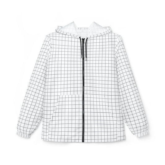 Front view of Grid Windbreaker Jacket in black-and-white geometric grid pattern.