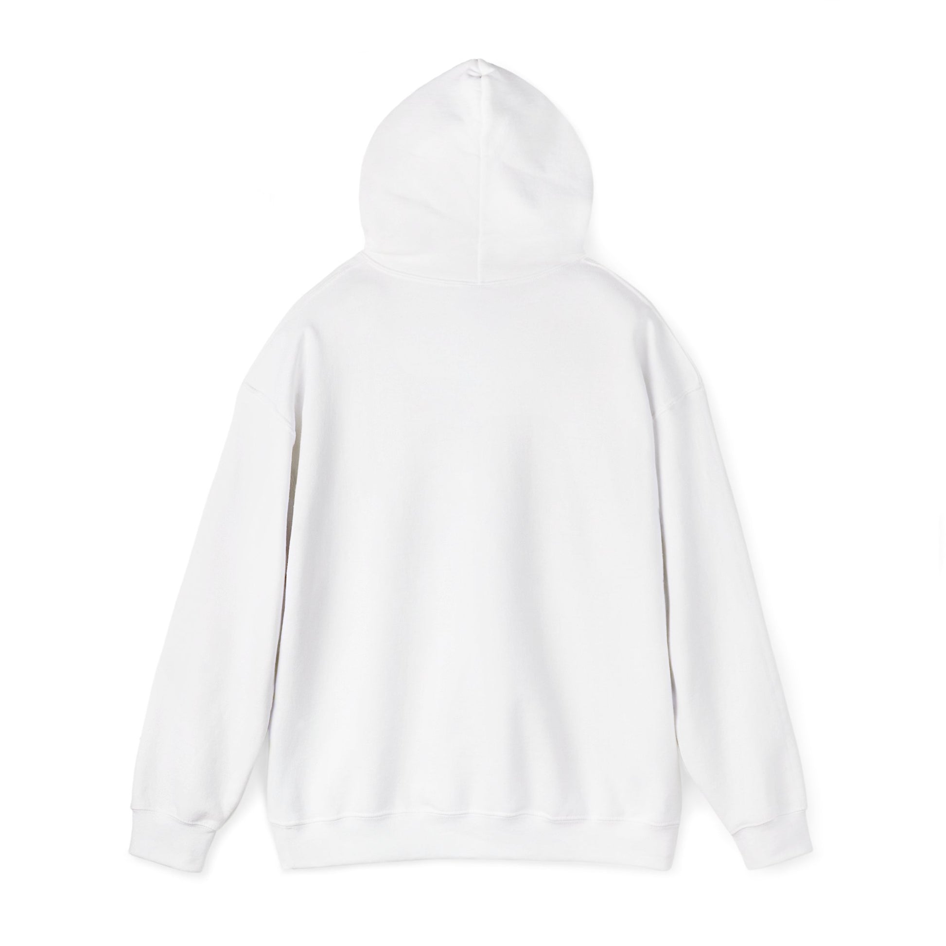 Back view of gray hoodie with plain back and hood.