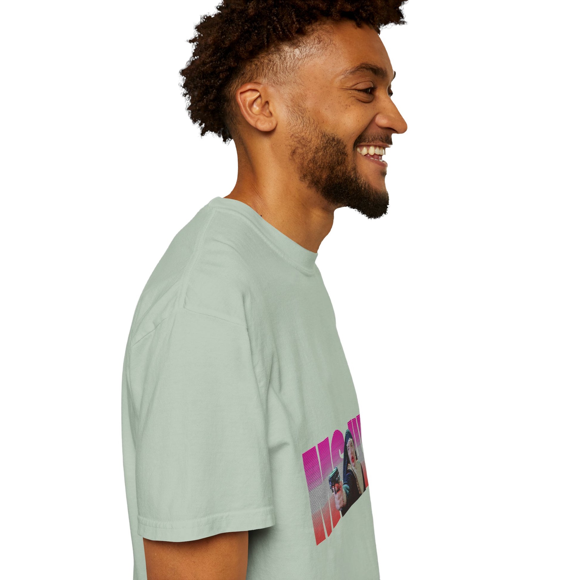 Man wearing sage green Ms.45 T-Shirt side view