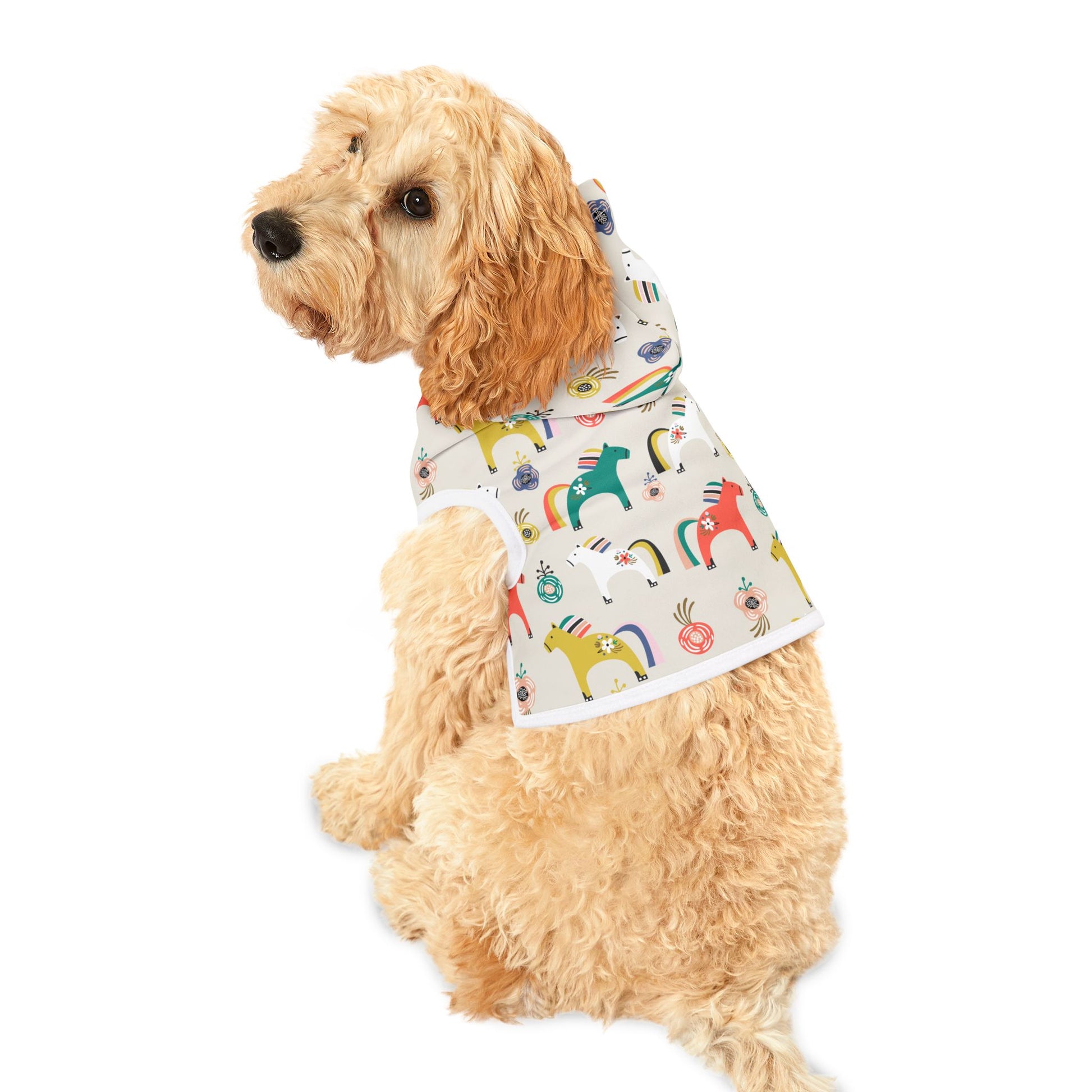Dog sitting in Horses Pet Hoodie with relaxed fit