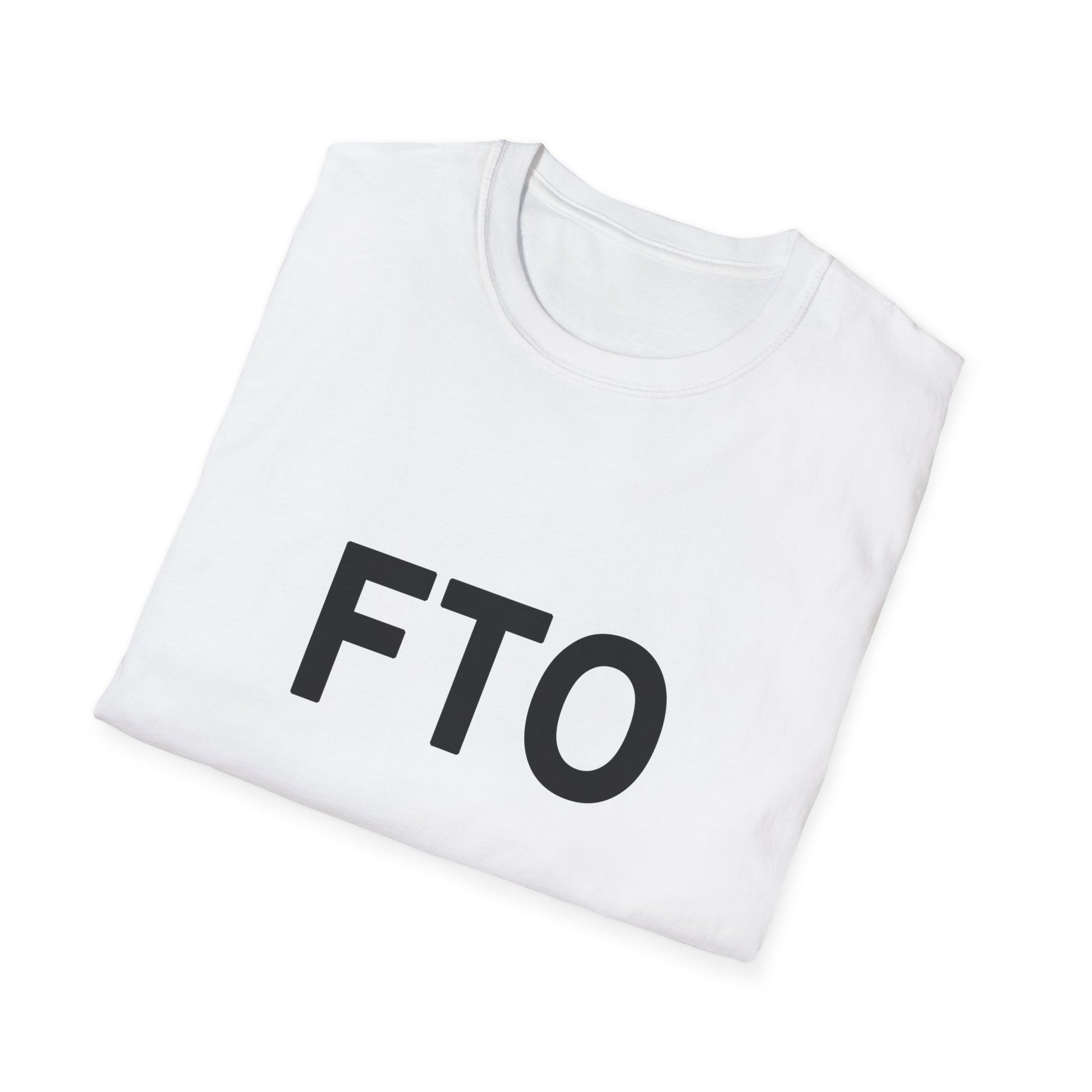 White t-shirt with 'FTO' printed on it against a white background