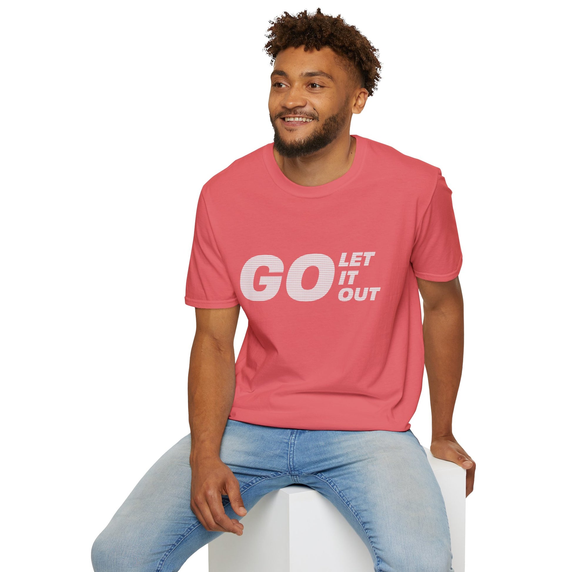 Red Oasis Go Let It Out T-shirt on folded display