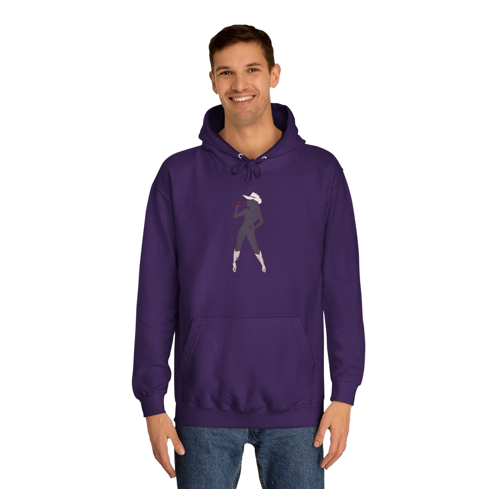 Dark purple Bey Country Hoodie on male model front view studio.