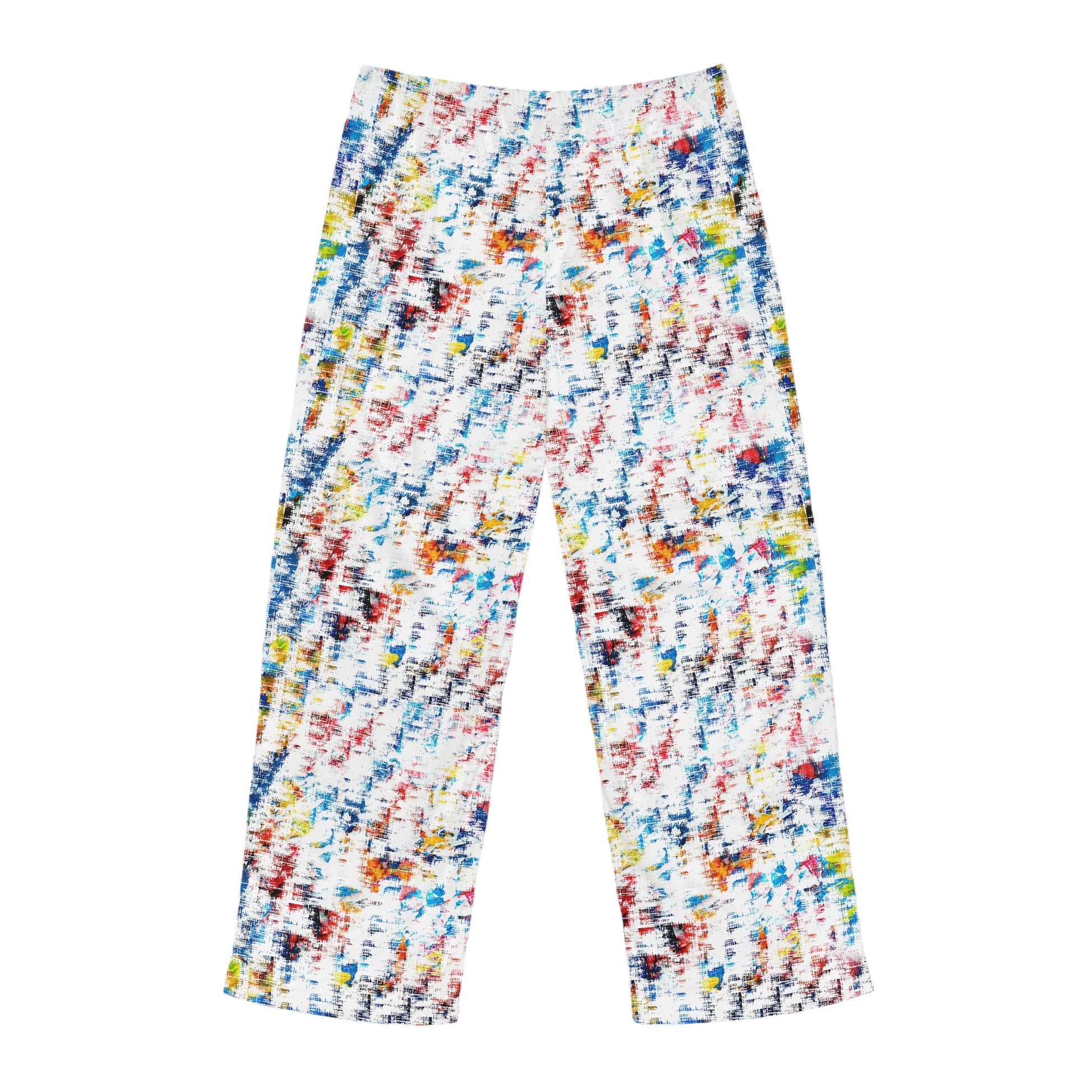 Colorful patterned pants on a white background