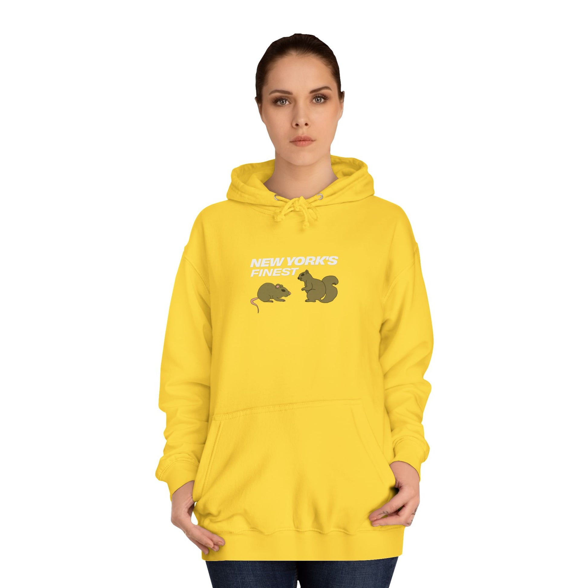 yellow new york hoodie new york’s finest graphic hoodie front view
