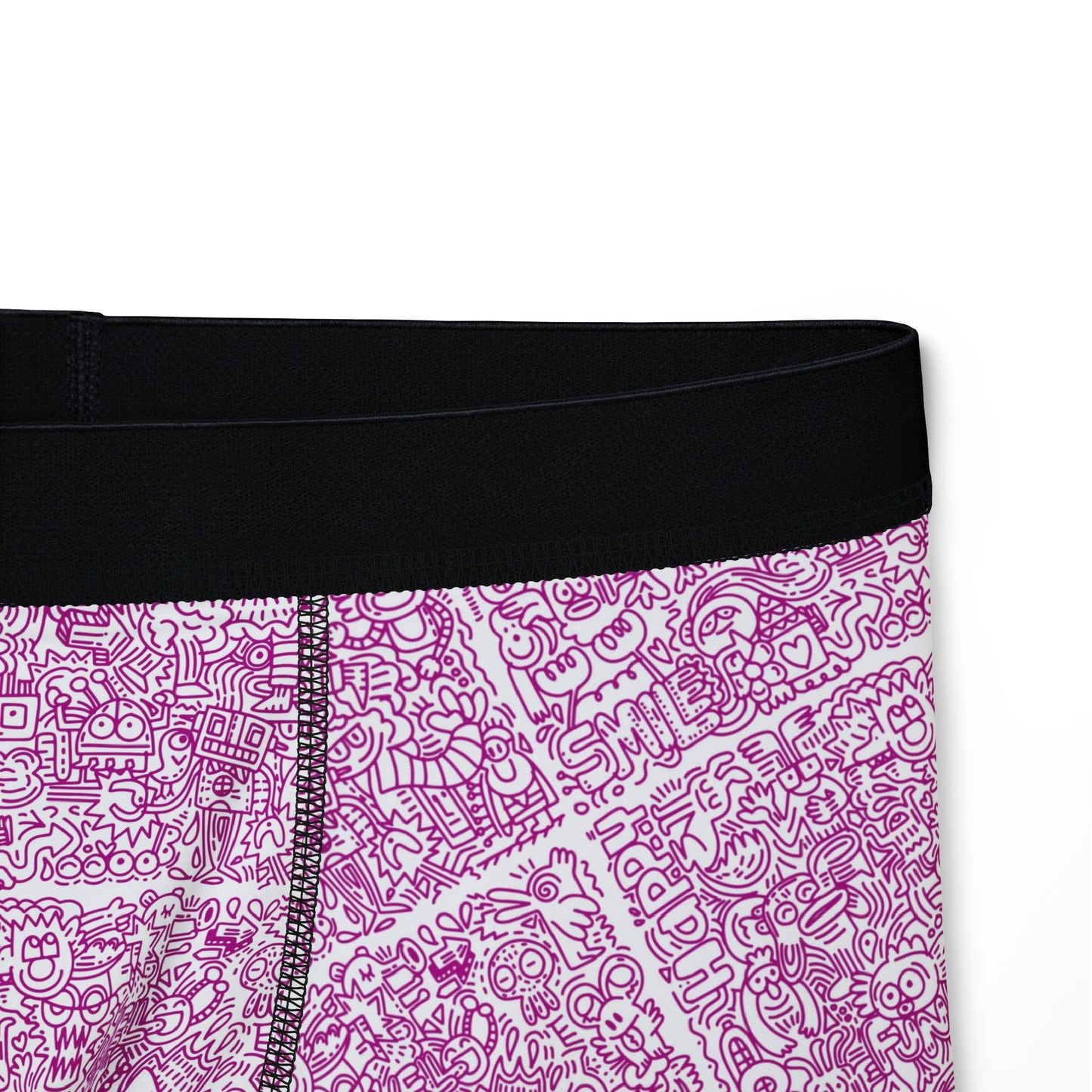 Close-up side detail of Doodle Men’s Boxers showing waistband and artistic doodle fabric
