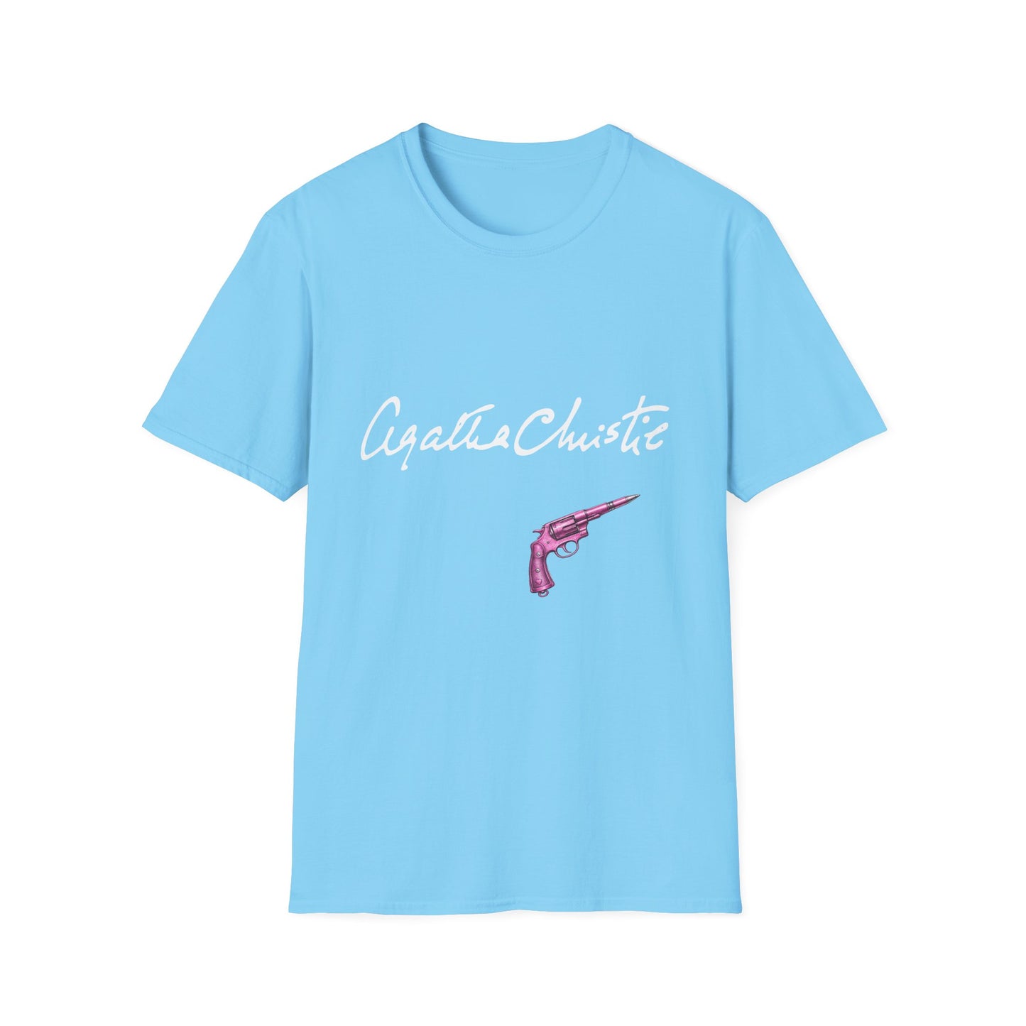 agatha christie shirt light blue unisex graphic tee front