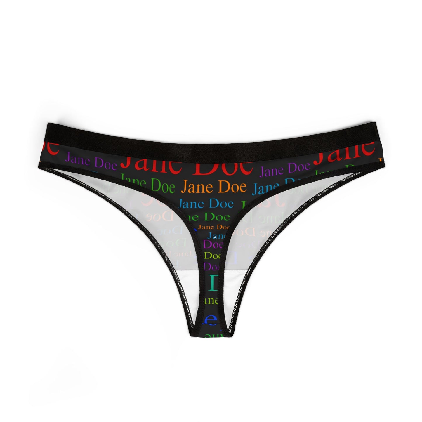 Flat lay of Jane Doe Women’s Thongs – Black Edition, back view