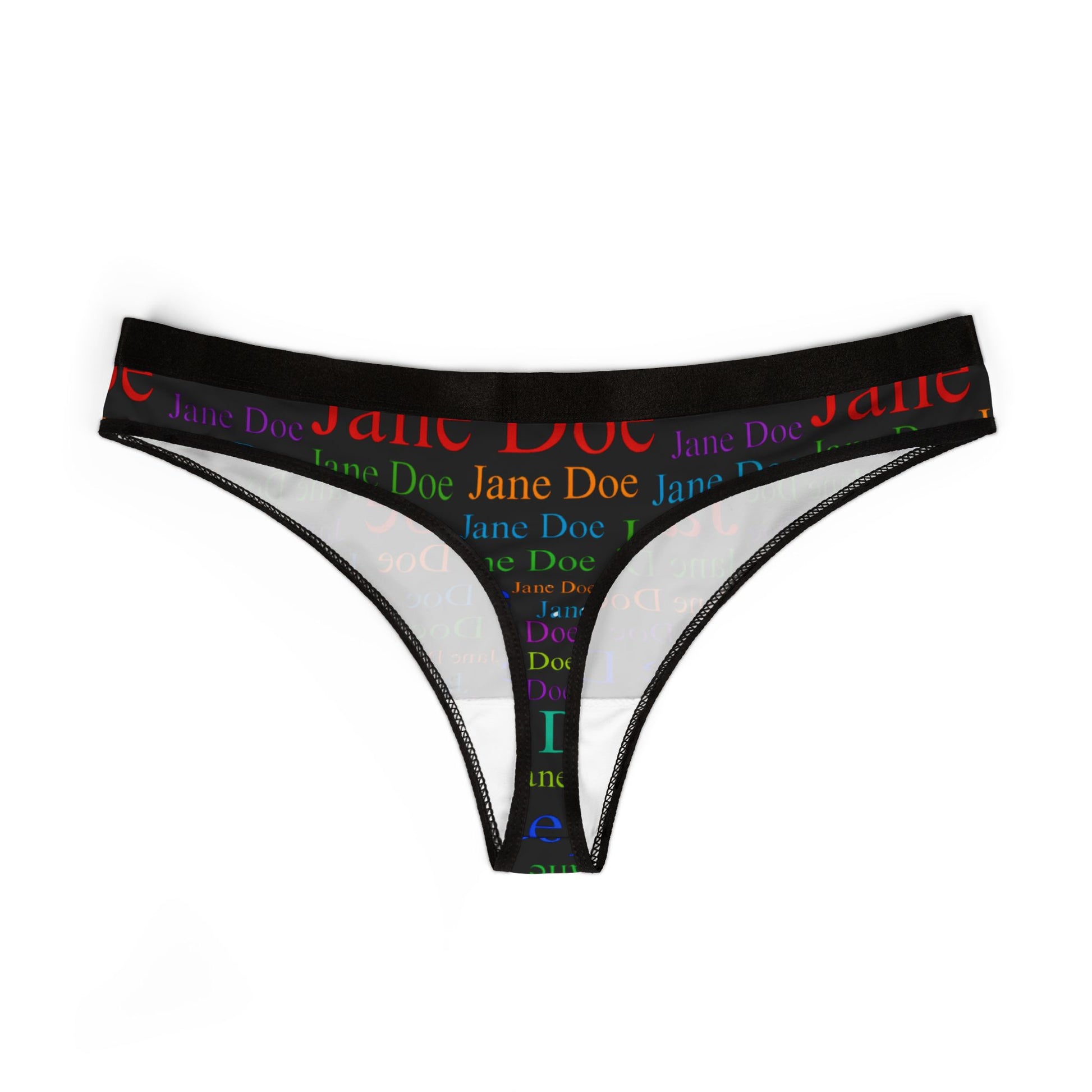 Flat lay of Jane Doe Women’s Thongs – Black Edition, back view