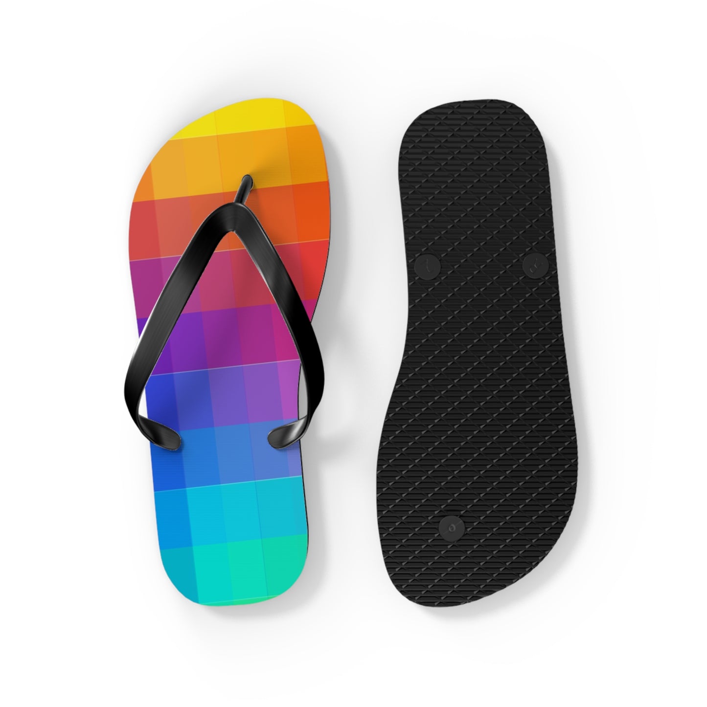 8-bit rainbow flip flops textured sole colorful pixelated sandals durable summer footwear