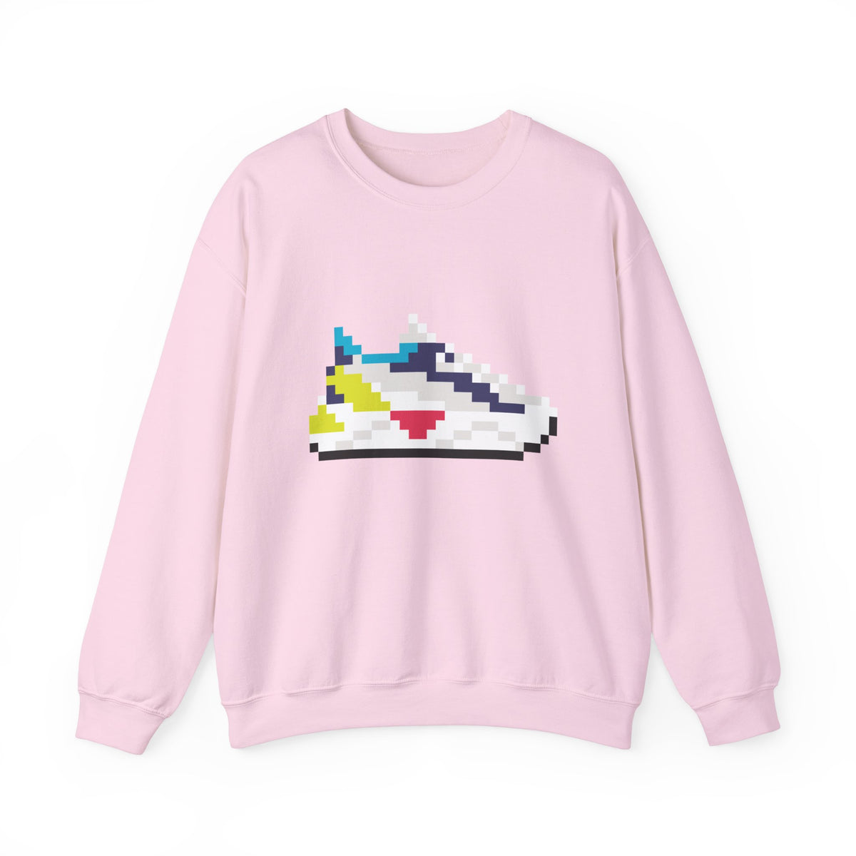 Pink 8-Bit Sneaker sweatshirt with retro pixel sneaker graphic on the front