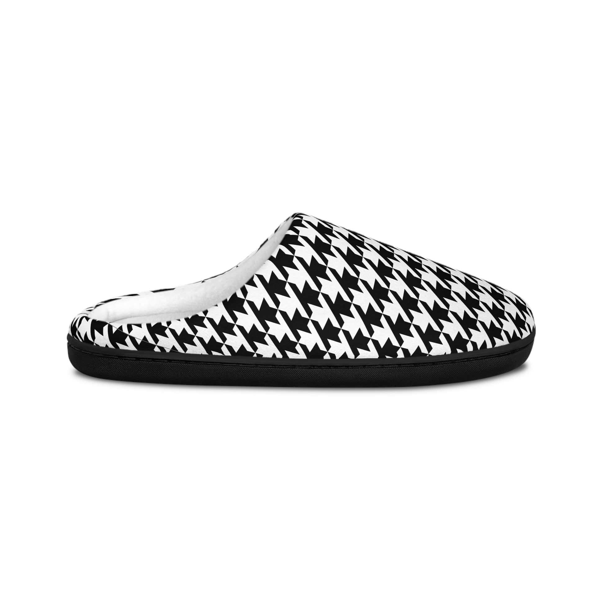 Side view of Pied de Poule women’s slippers showing low profile design and patterned upper