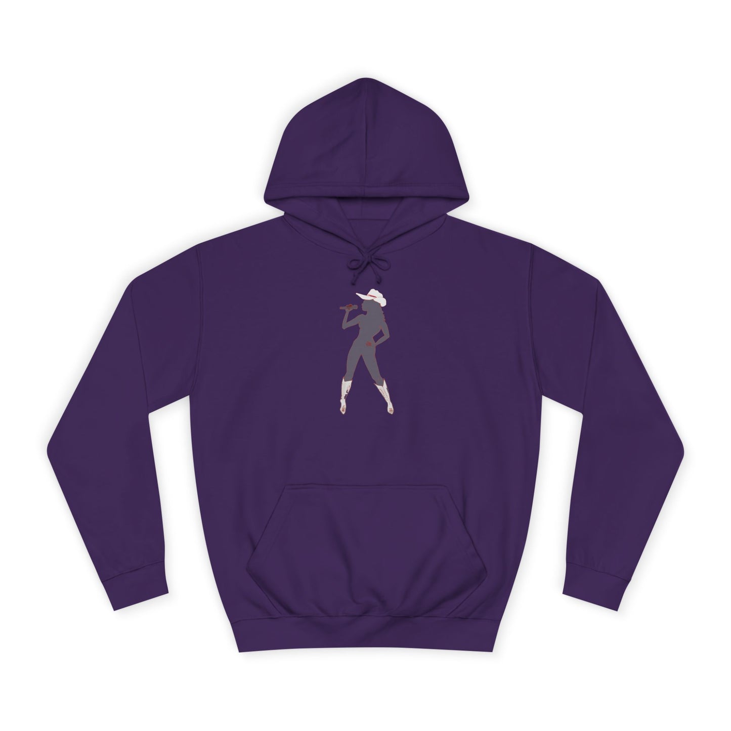 Dark purple Bey Country Hoodie flat back view hood up.