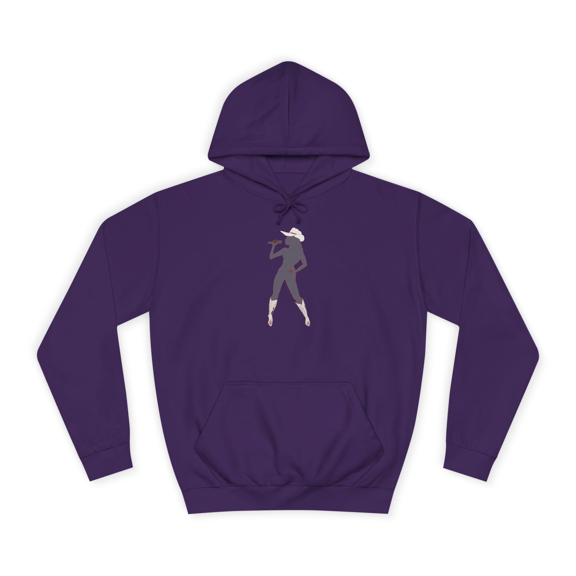 Dark purple Bey Country Hoodie flat back view hood up.