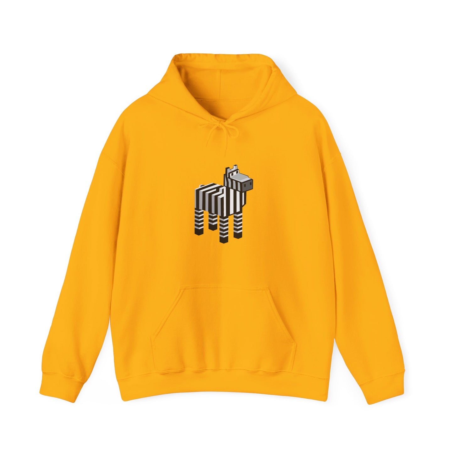 Arcade Zebra Hooded Sweatshirt – Retro Gaming Pixel Hoodie in yellow front view