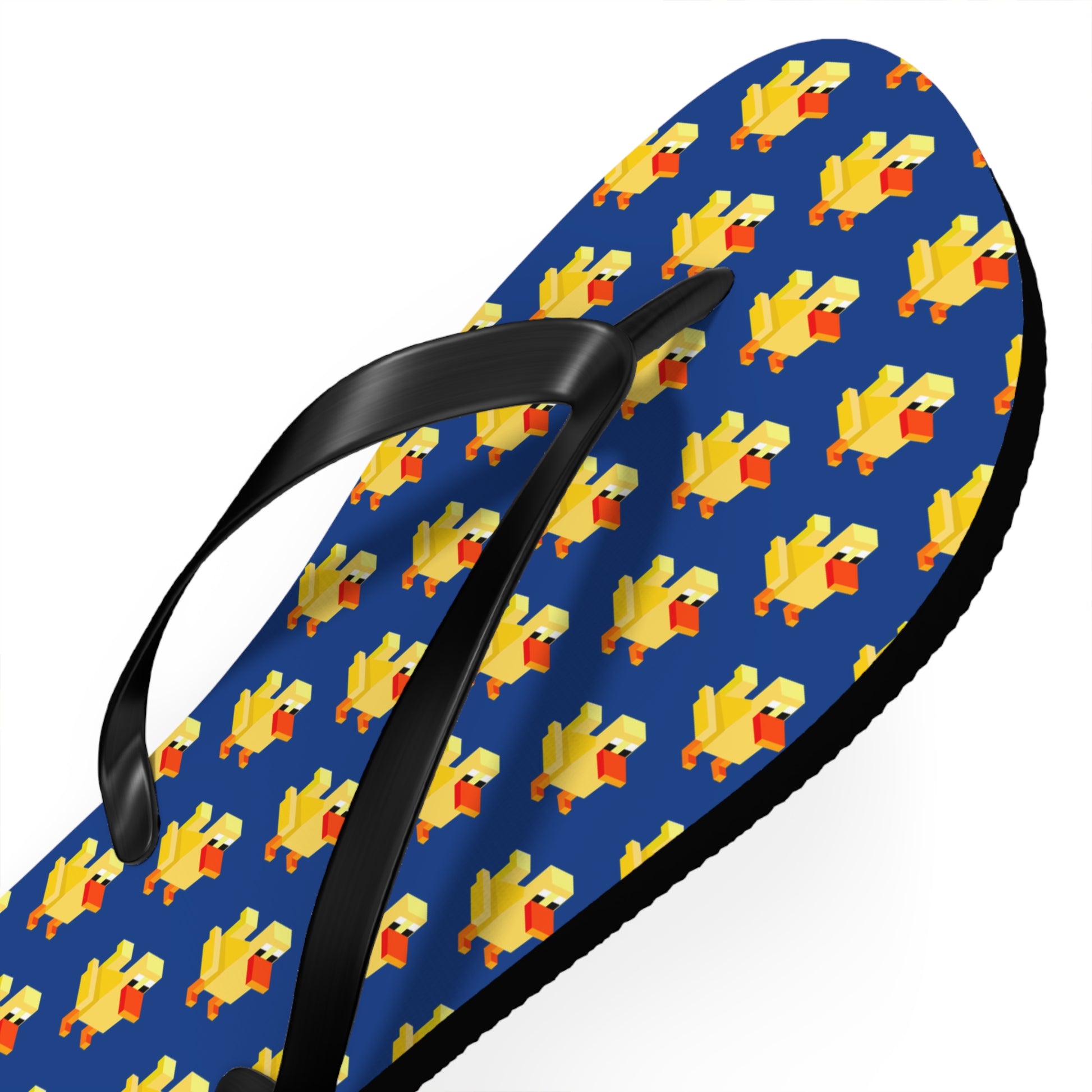 Side angle of arcade duck flip flops with black PVC strap