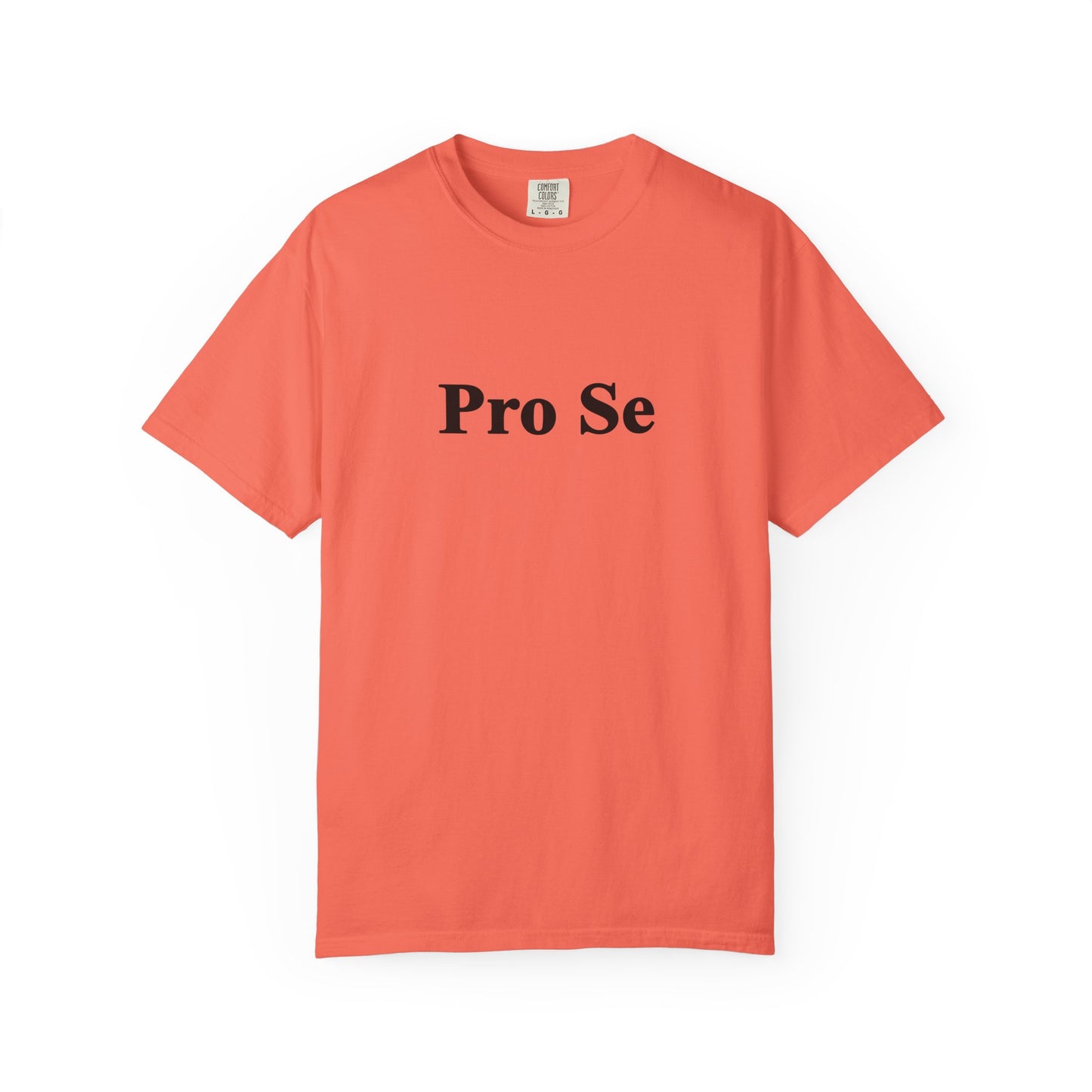 Bright Orange Pro Se T-Shirt with bold black text, ethically made from 100% US-grown cotton. A minimalist legal tee perfect for law lovers and self-representers.

