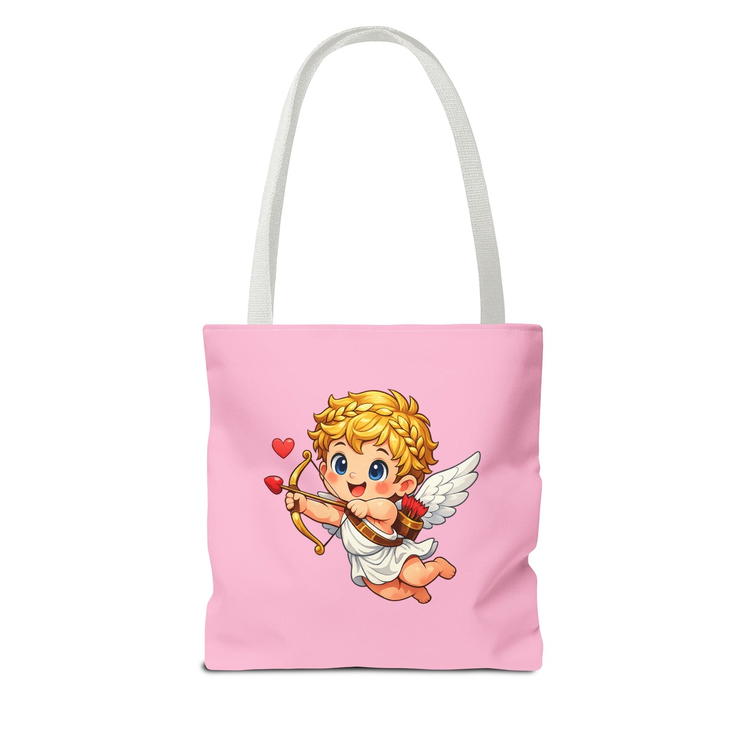Cupid Tote Bag close up of Cupid illustration and soft pink fabric