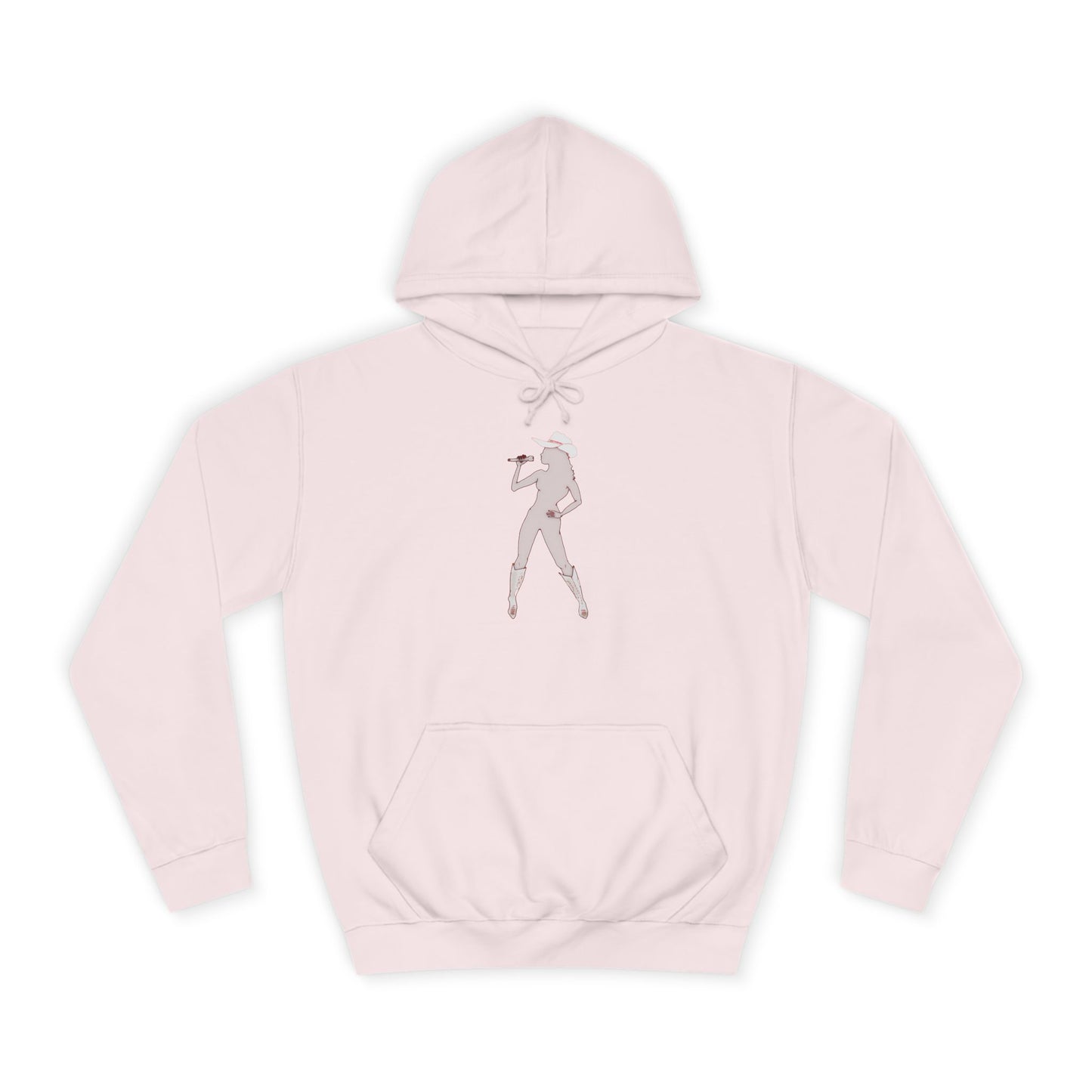 Pale pink Bey Country Hoodie flat back view hood up.