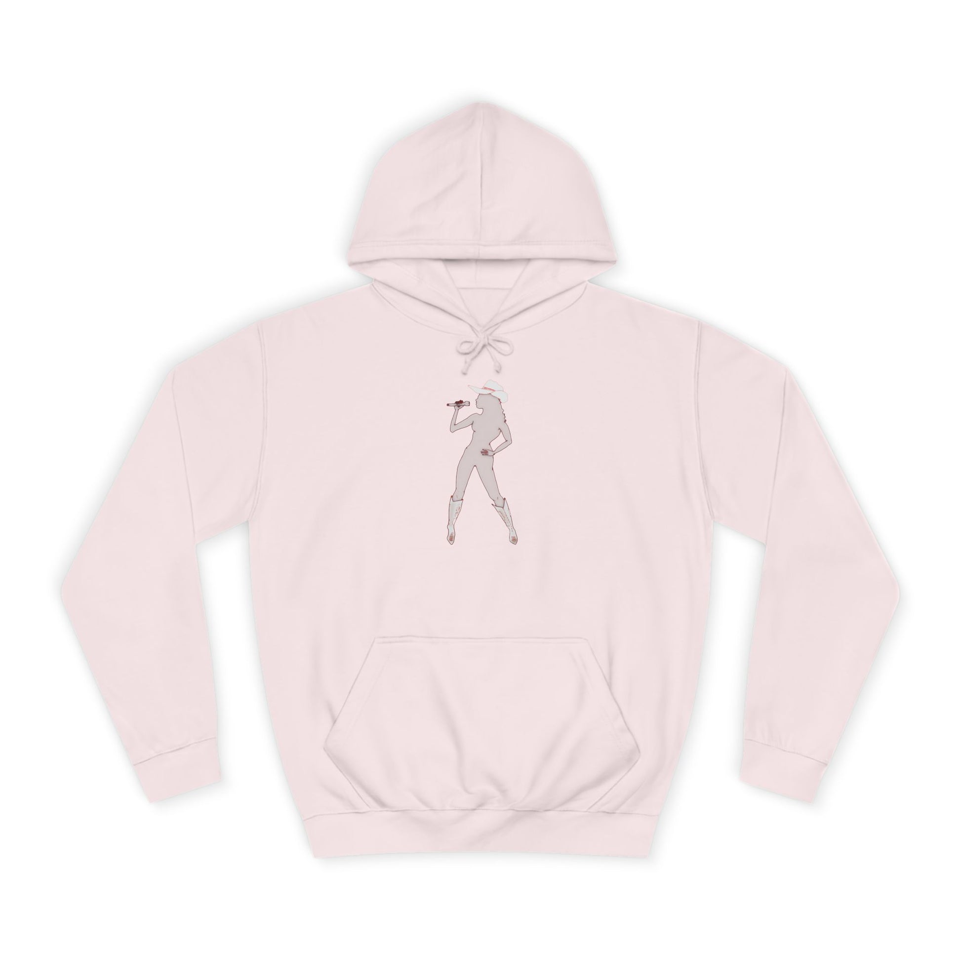 Pale pink Bey Country Hoodie flat back view hood up.