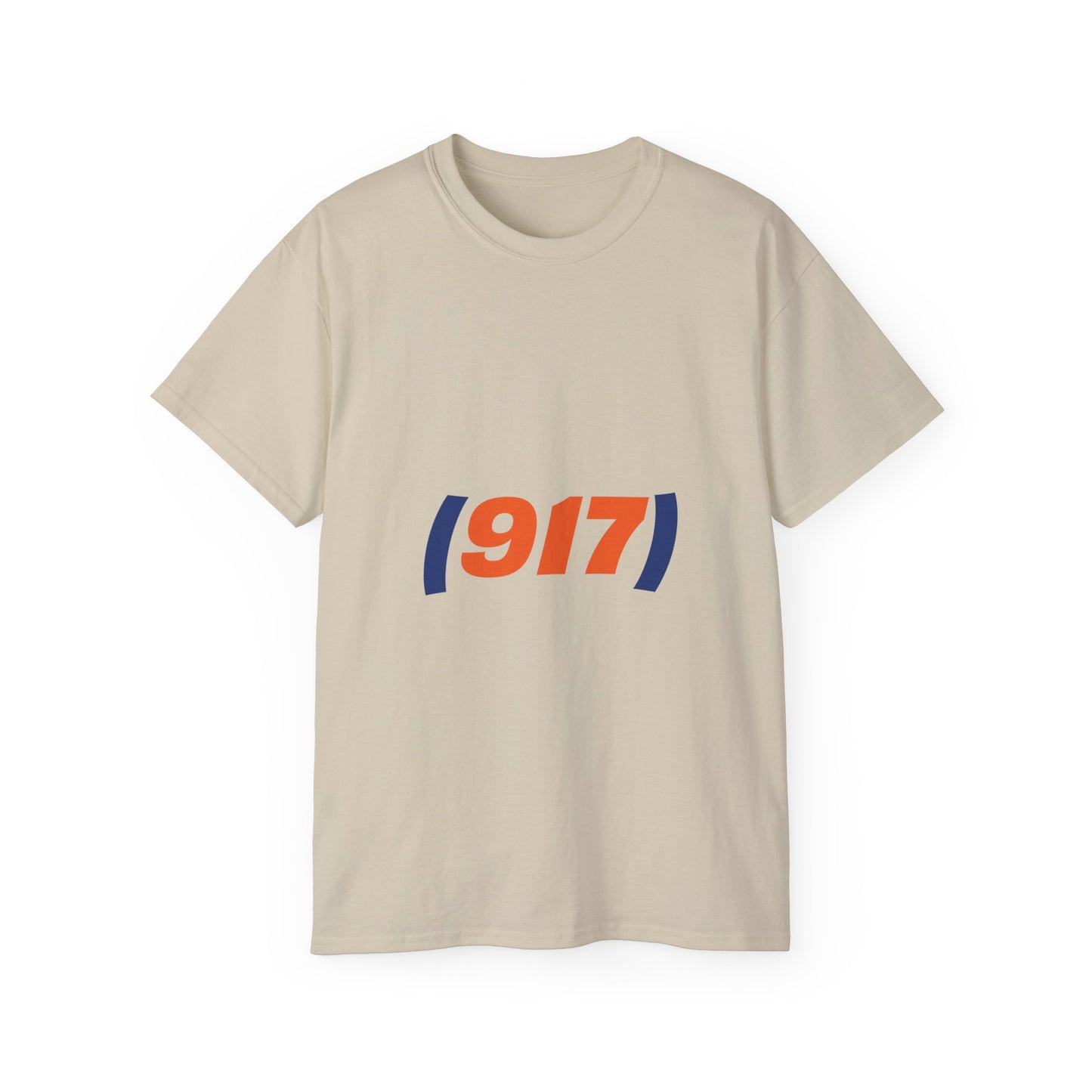 917 New York t-shirt beige front view minimalist graphic tee NYC area code design