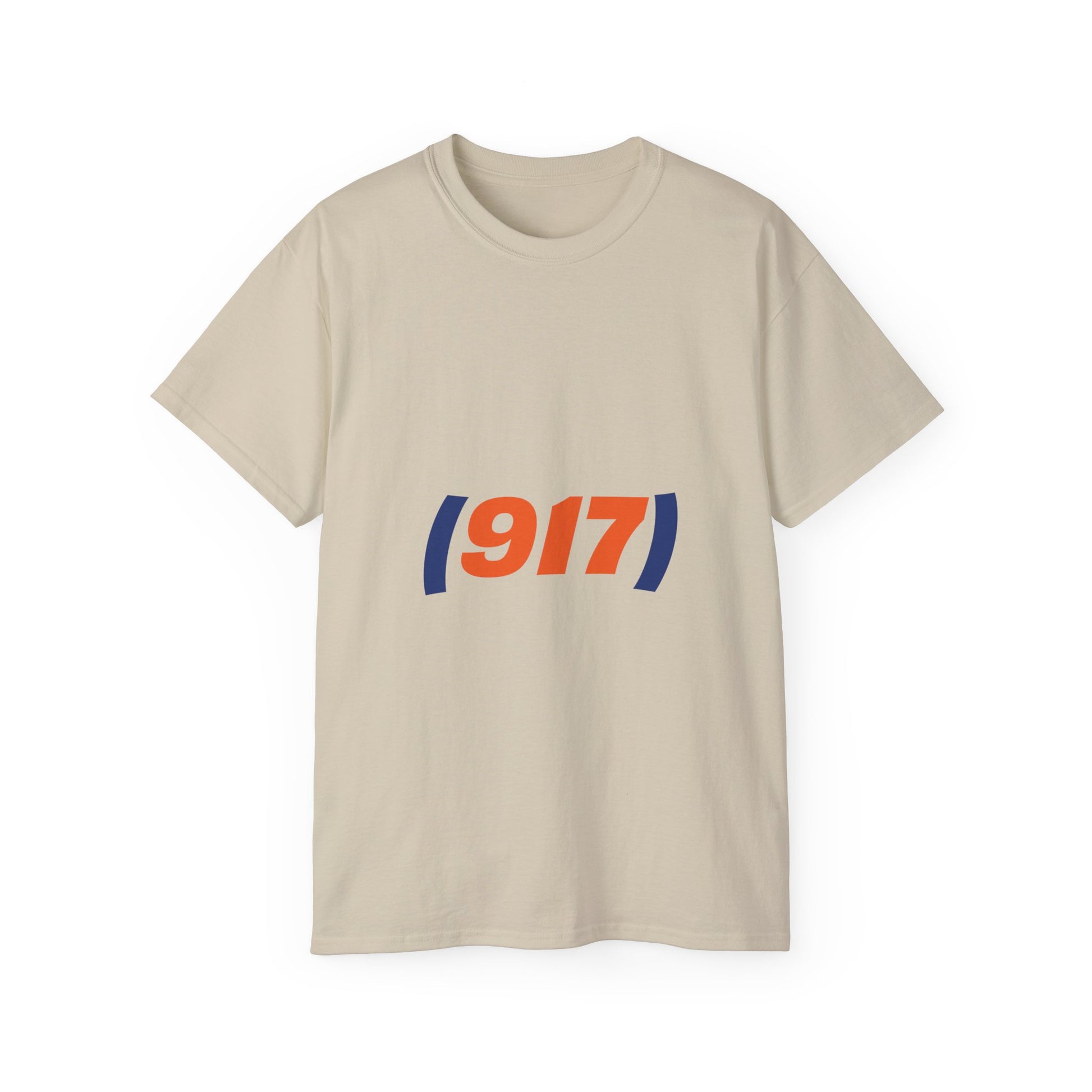 917 New York t-shirt beige front view minimalist graphic tee NYC area code design